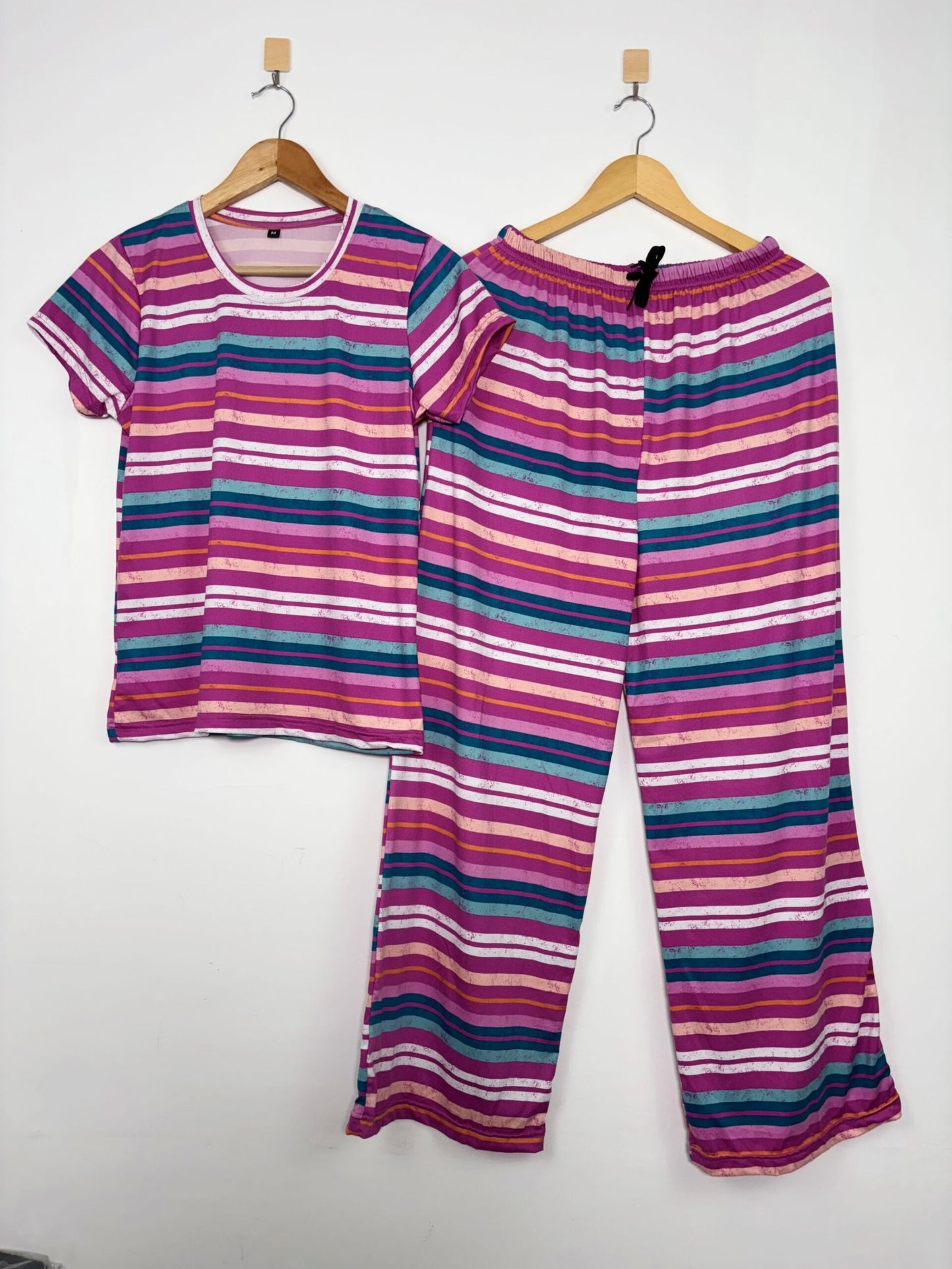 Spun Cotton Fabric Multicolor Lines Printed T-shirt and Palazzo Coords