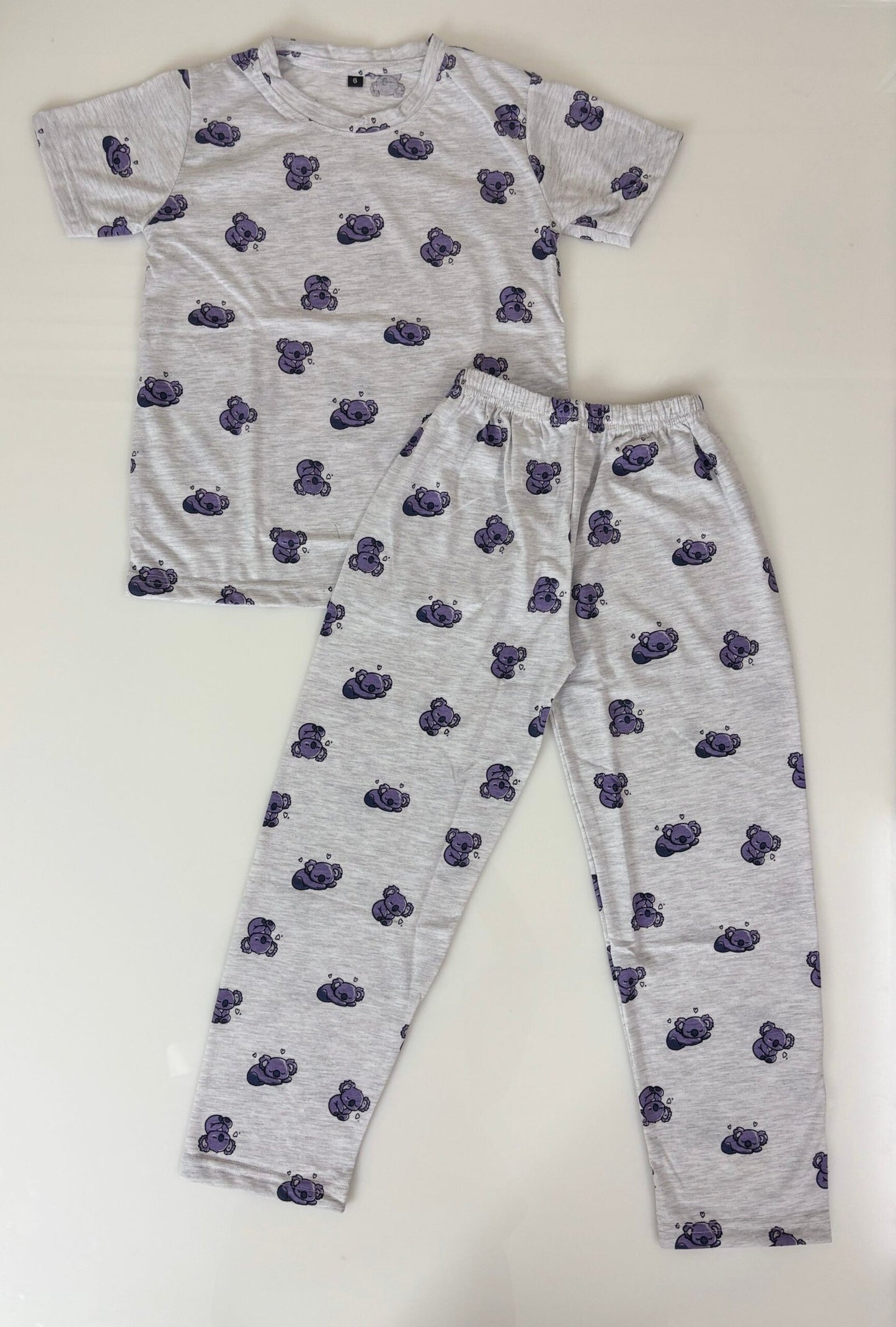Grey Melange Small Bear Printed T-Shirt and Pant Co-ords