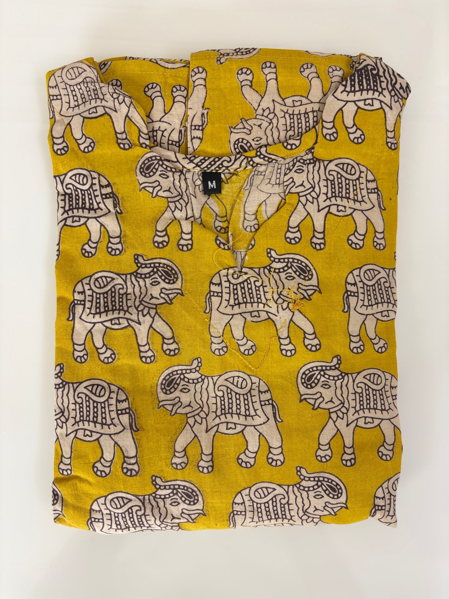 Kalamkari printed cotton frocks yellow elephant print