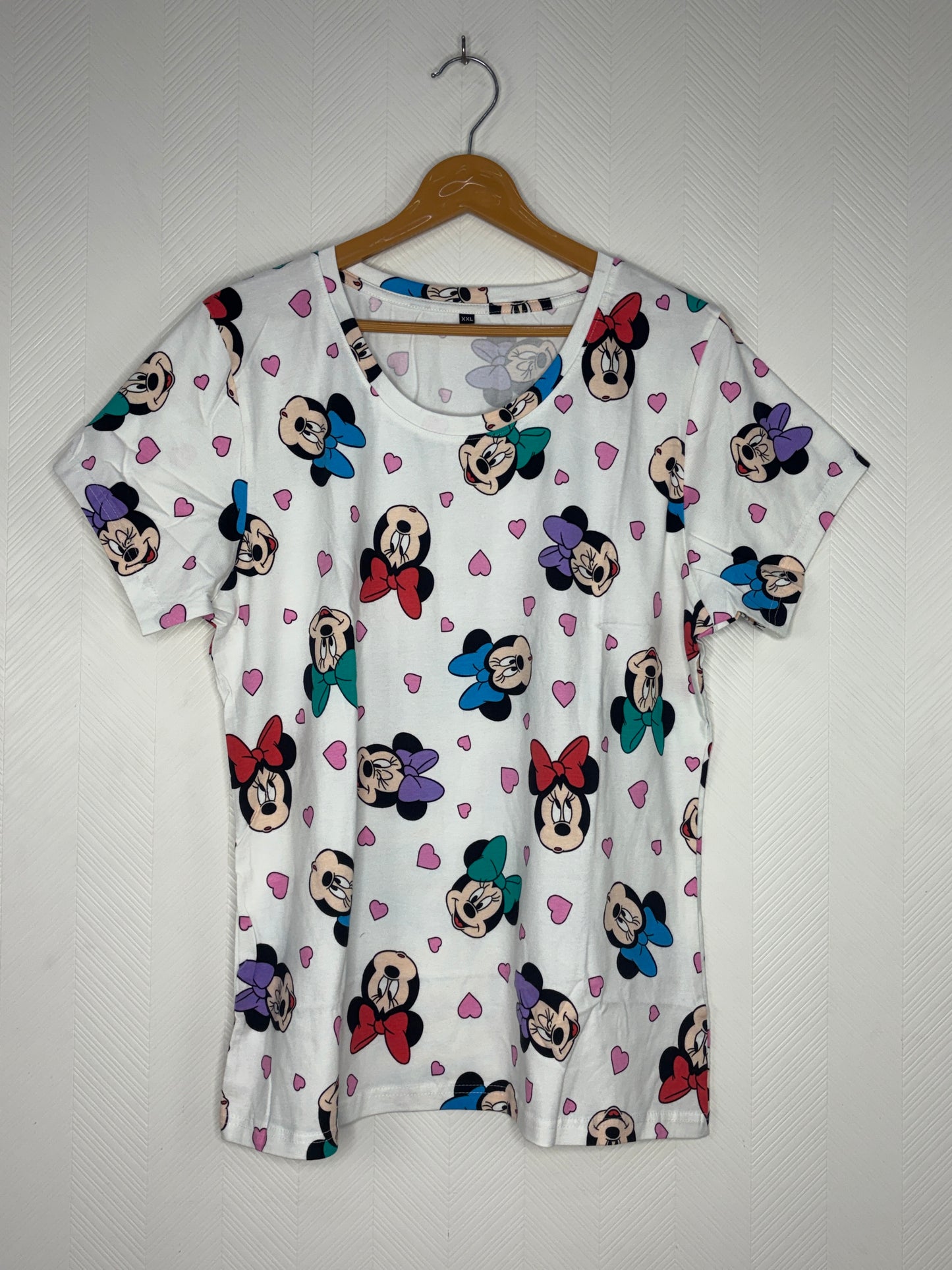 White Minnie Mouse & Heart Print Women's T-Shirt