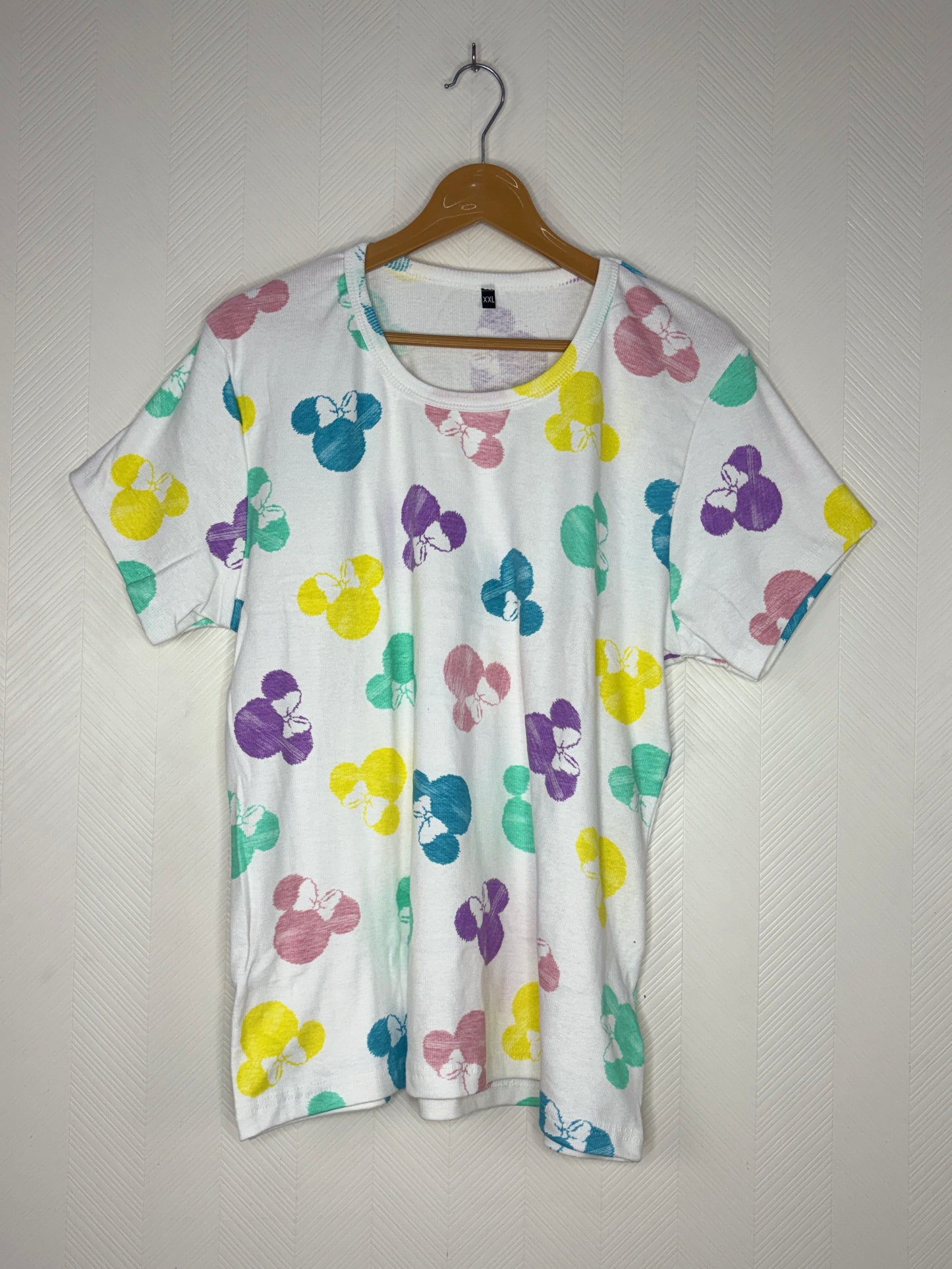 White Multicolor Mickey Head Print Women's T-Shirt
