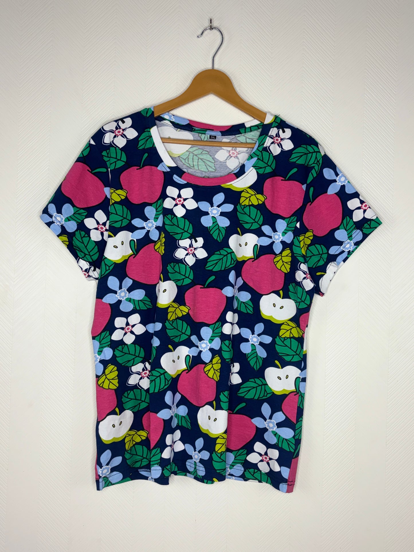 Navy Blue Apple & Floral Print Women's T-Shirt