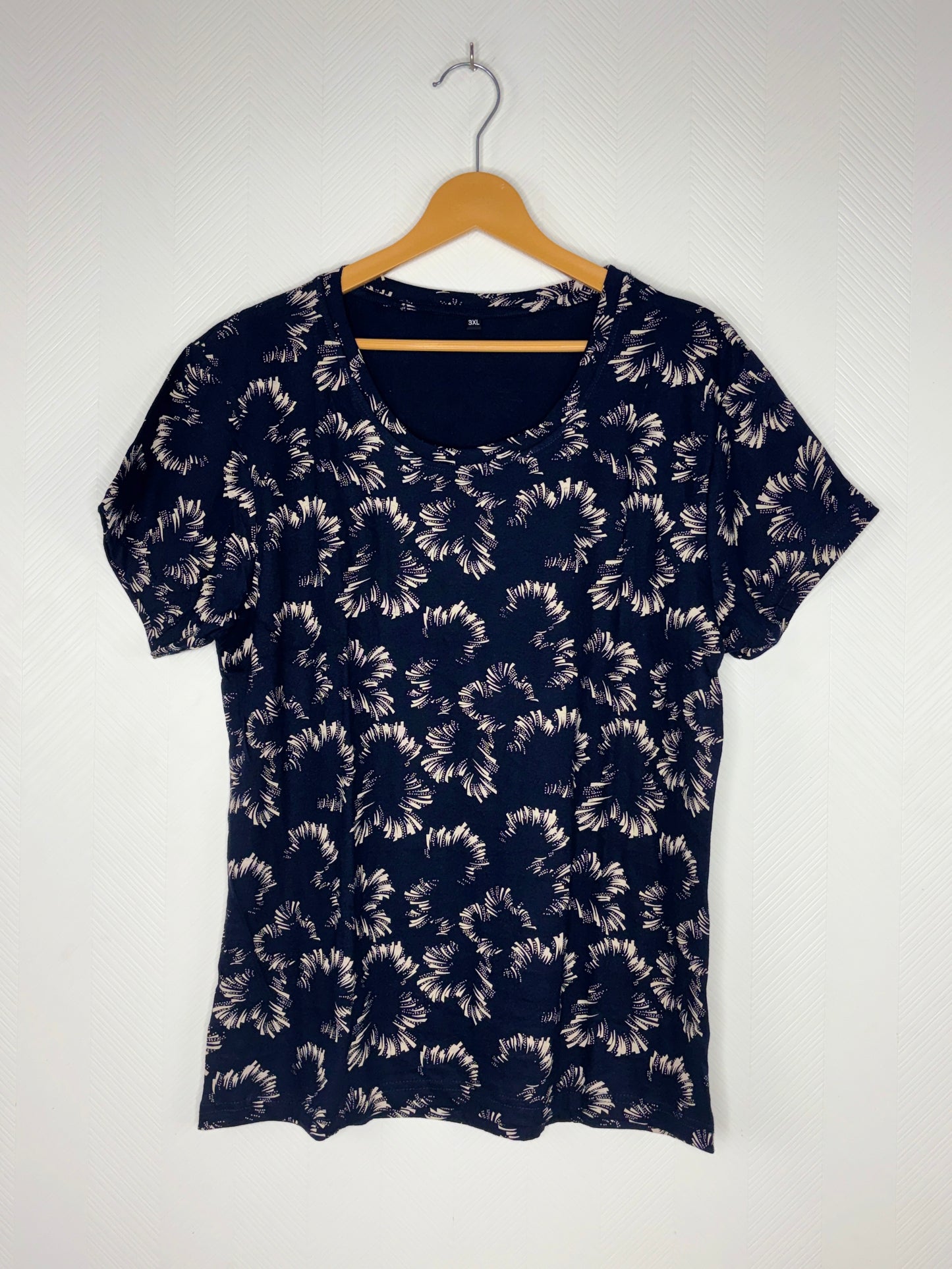 Navy Blue Abstract Floral Print Women's T-Shirt