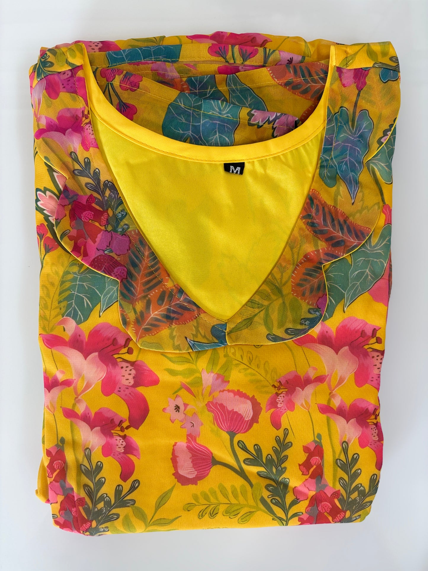 Mustard Yellow Botanical Print Georgette Non-Feeding Maxi