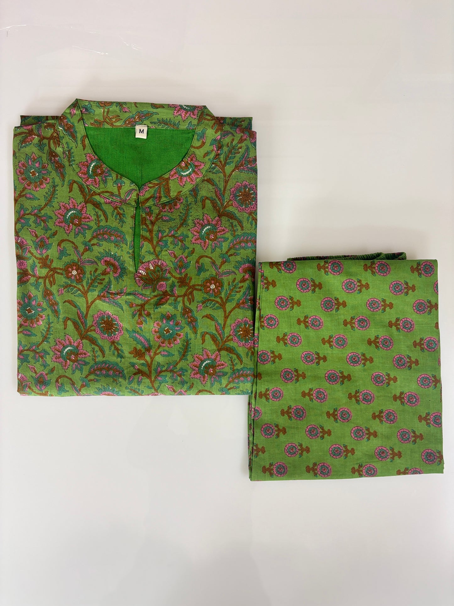 Olive Green Floral Vine Printed Co-ords