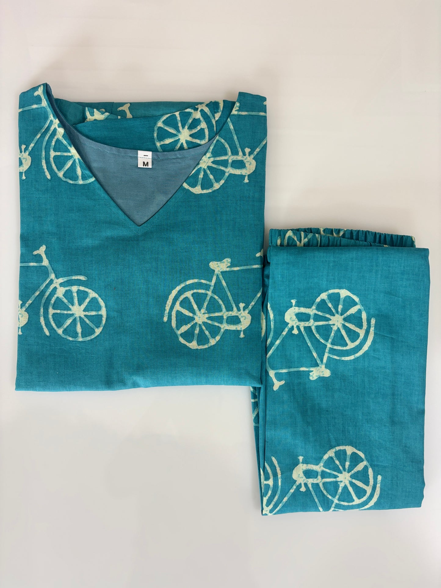 Turquoise Bicycle Print Peplum Top with Palazzo Set