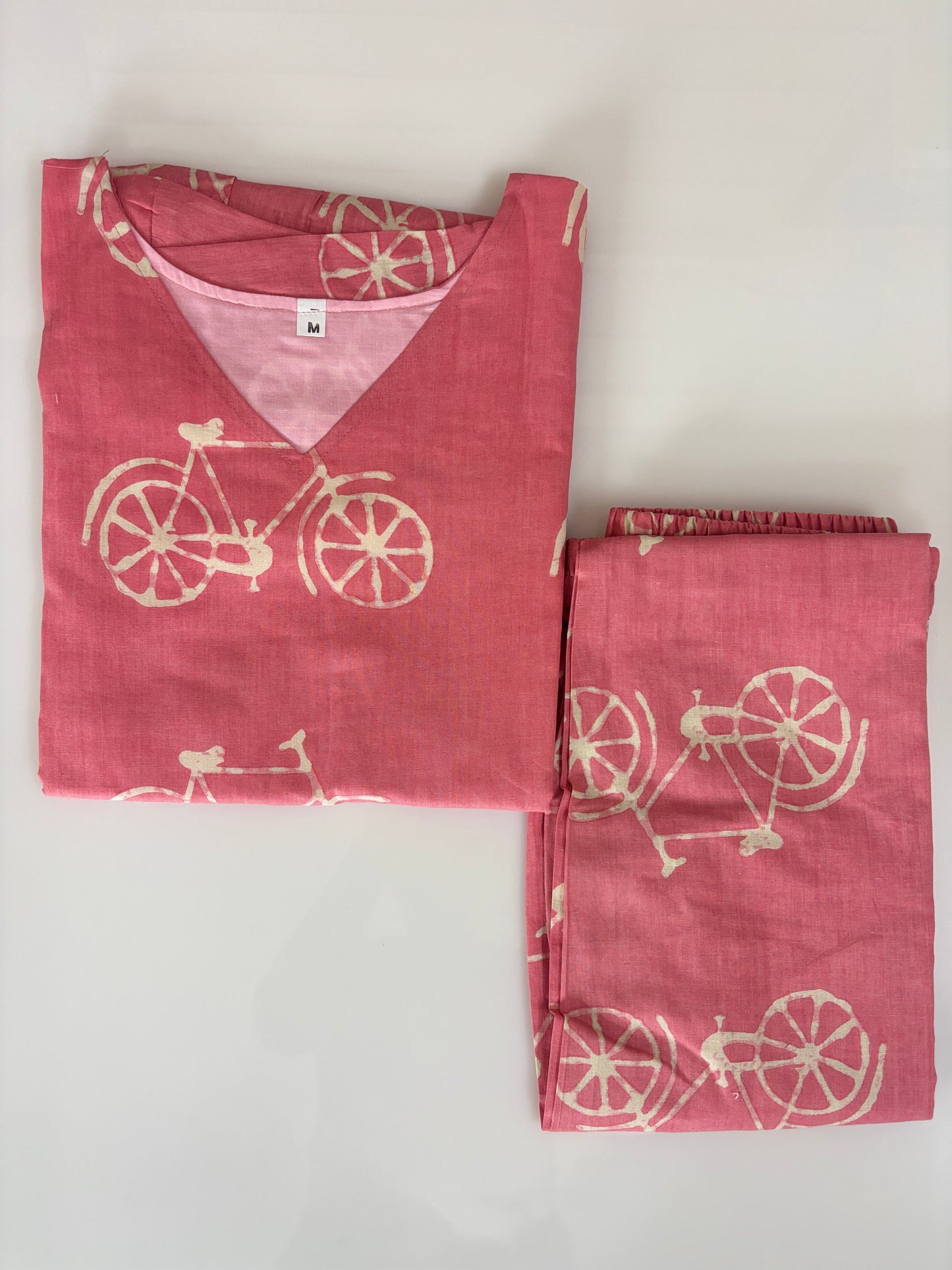 Coral Bicycle Print Peplum Top with Palazzo Set