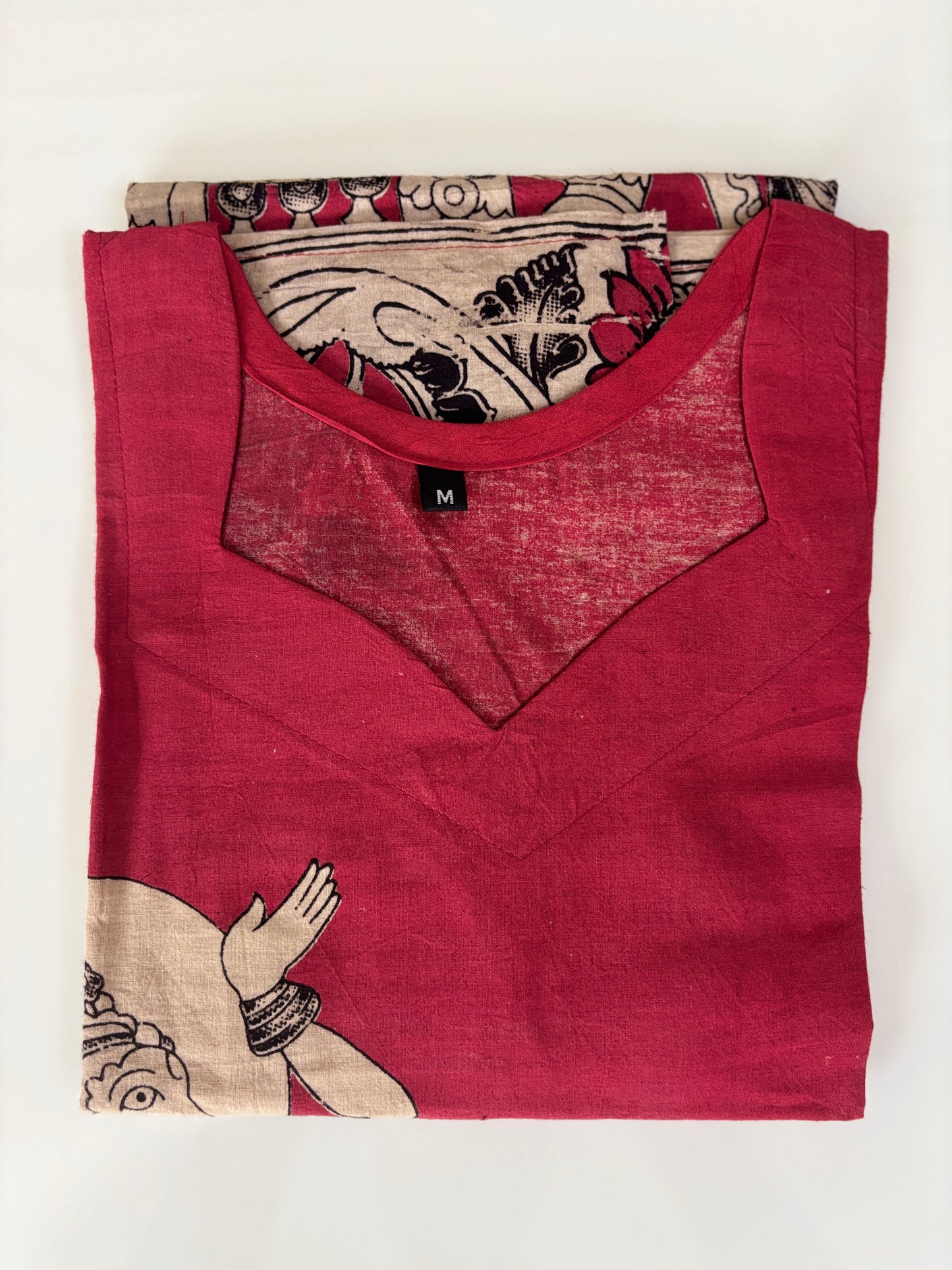 Kalamkari Maroon Mythological Printed Cotton Long Top