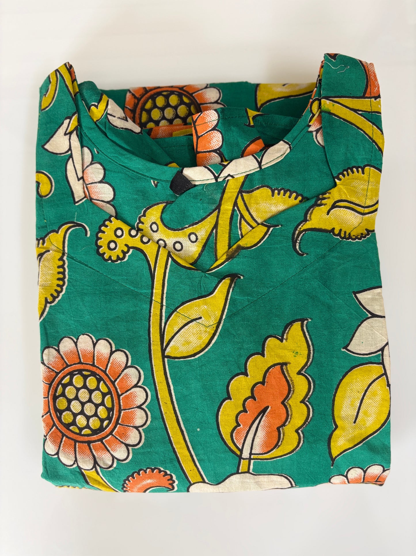 Kalamkari Emerald Green Floral Cotton Frock