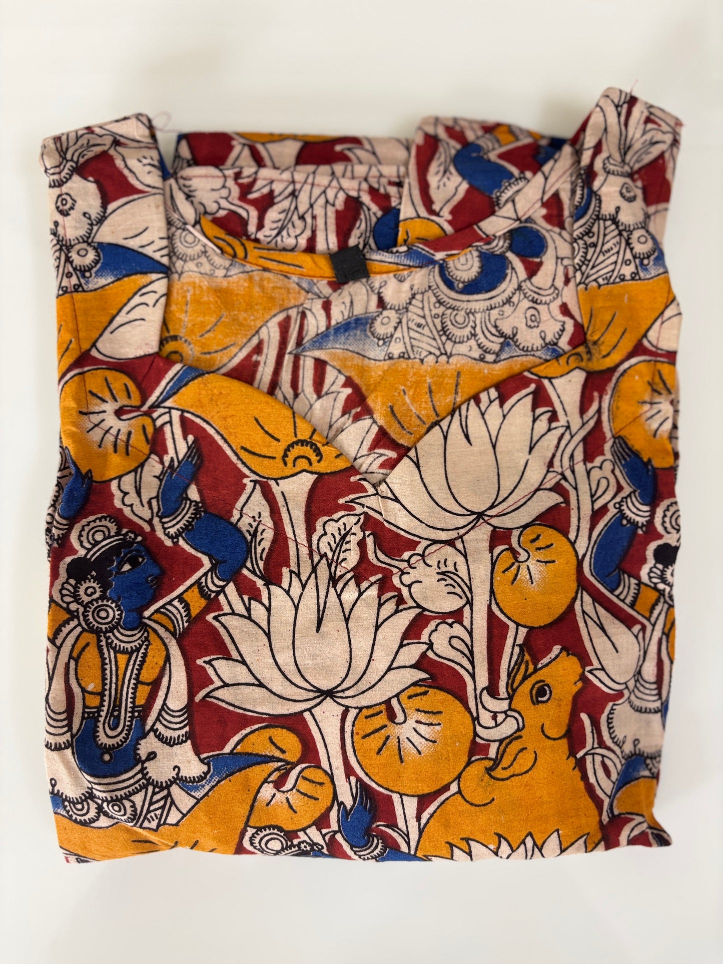Kalamkari Navy Blue Floral Cotton Frock