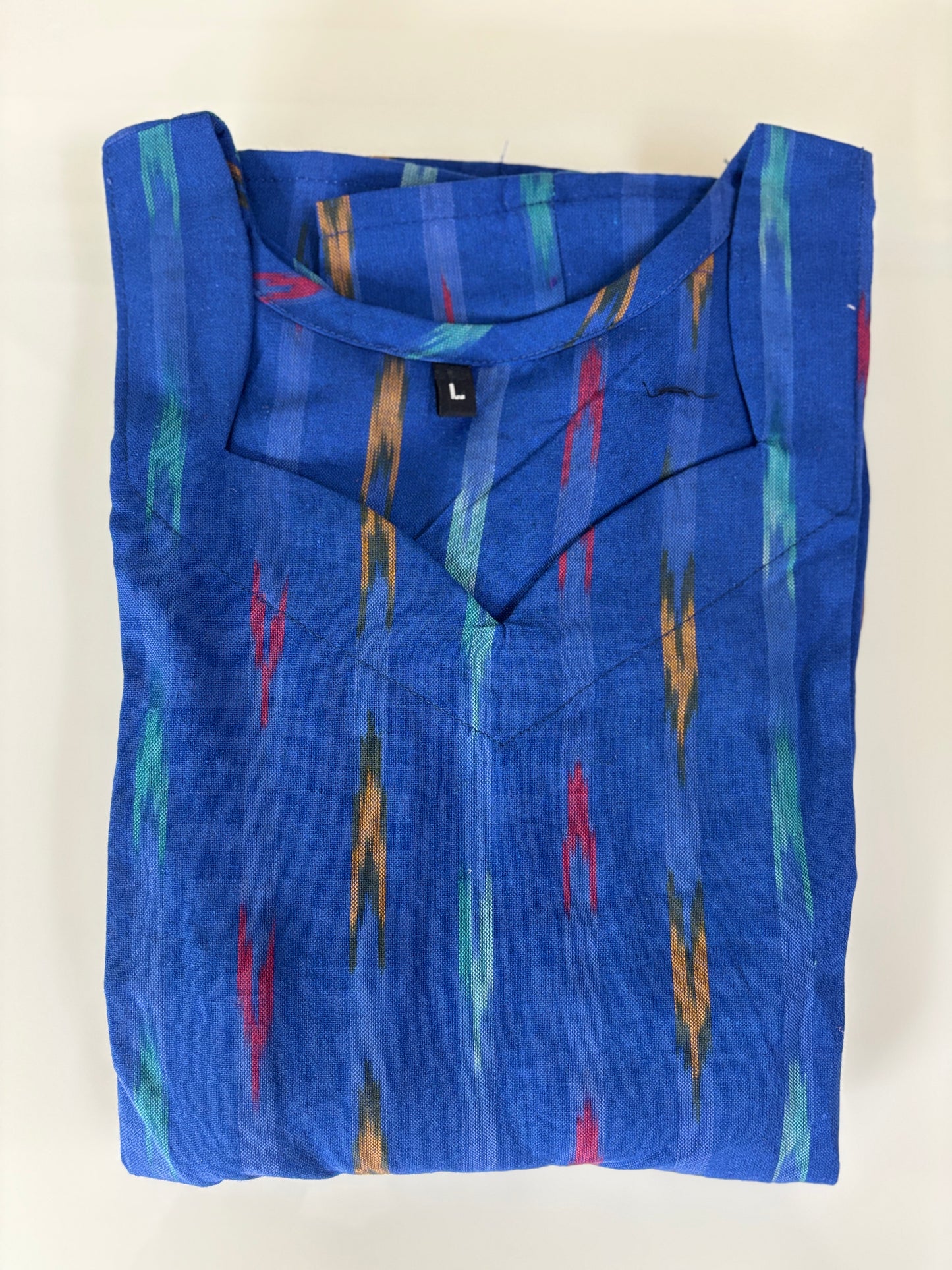 Royal Indigo Blue Multicolor Ikat Stripe Budget Friendly Frock