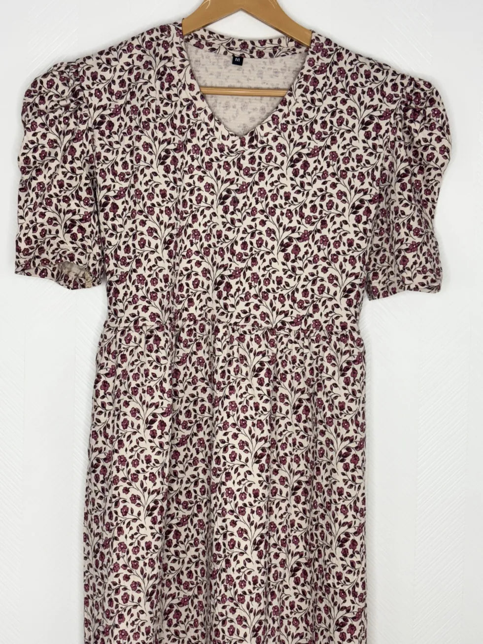 Cream with Red Floral Printed V-Neck Lounge Frock