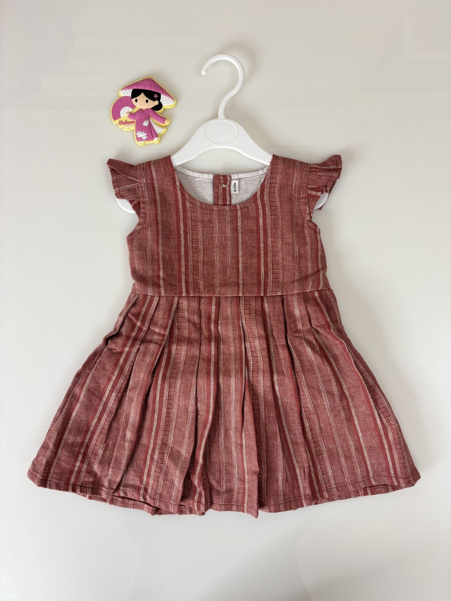 Red and White Cap Sleeve Striped A-Line Girl’s Frock
