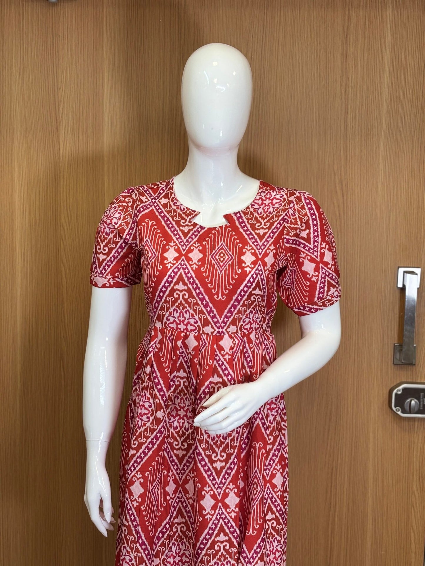 Orange and White Designs Printed Outdoor Wear Blended Cotton Maxi