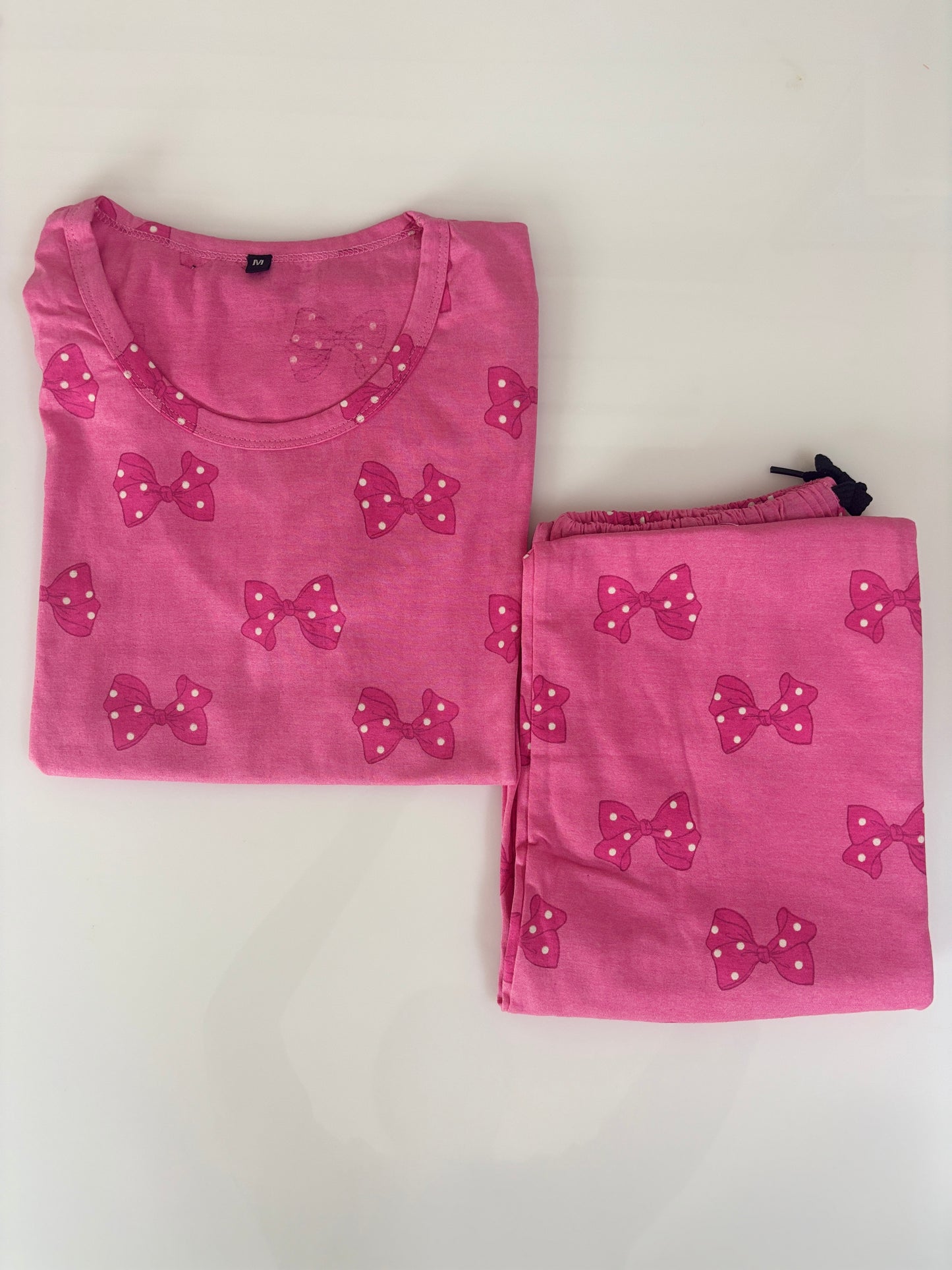 Pink Polka Dot Bow Print T-Shirt and 3/4th Coords