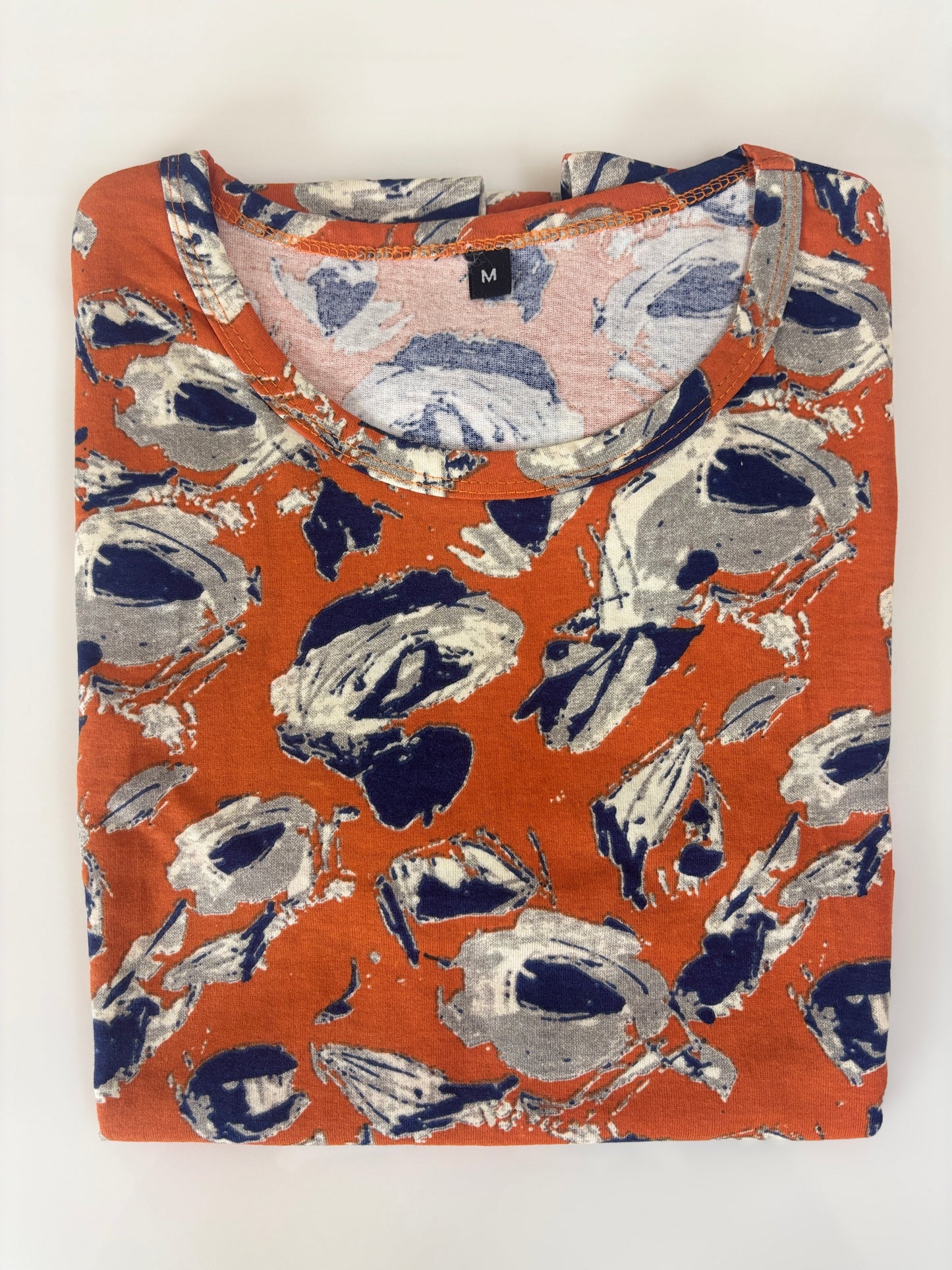 Burnt Orange Abstract Floral Brush Print Feeding Maternity T-Shirt