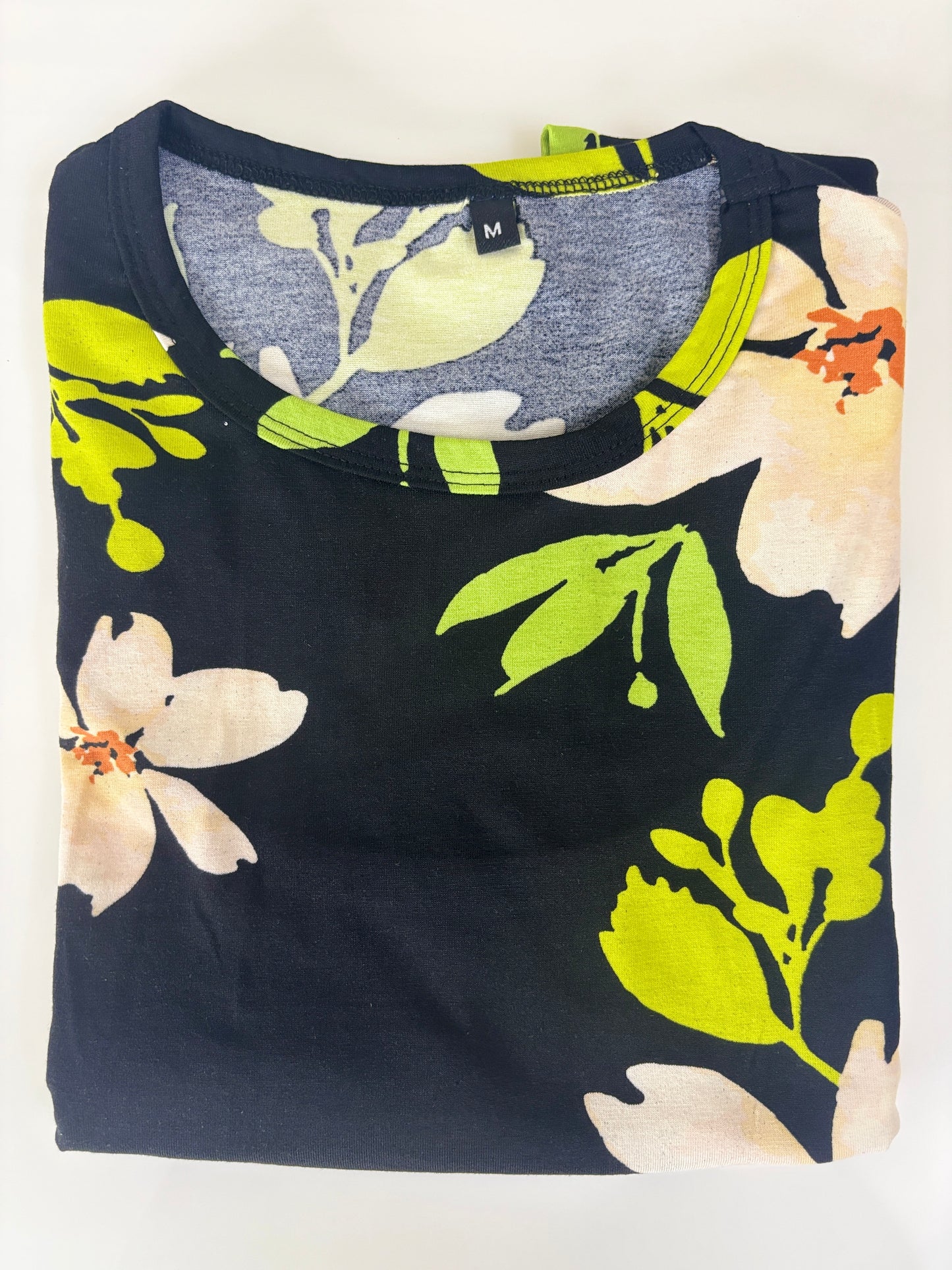 Midnight Black White Blossom Floral Print Feeding Maternity T-Shirt
