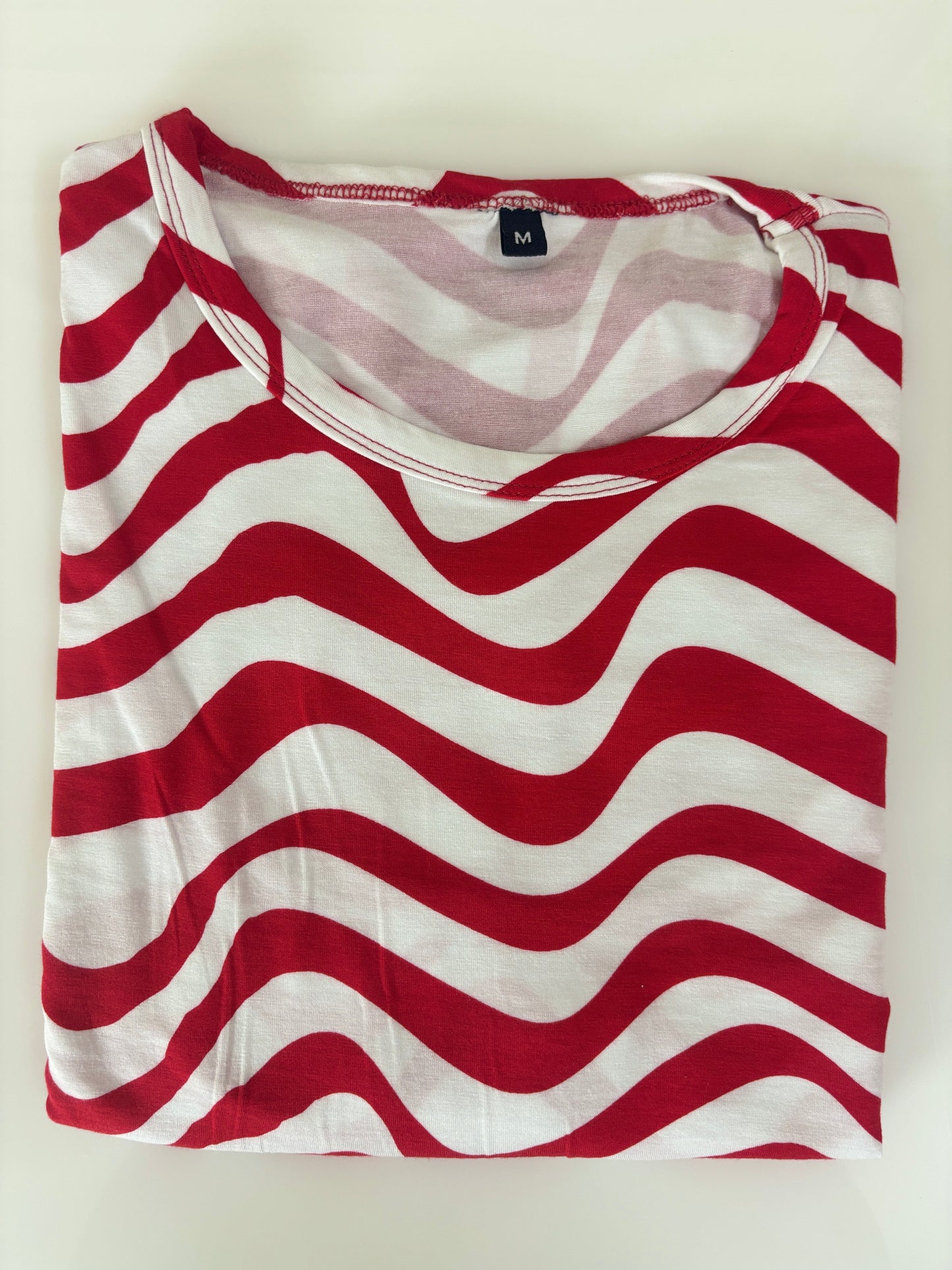 Cherry Red Wavy Stripe Print Feeding Maternity T-Shirt