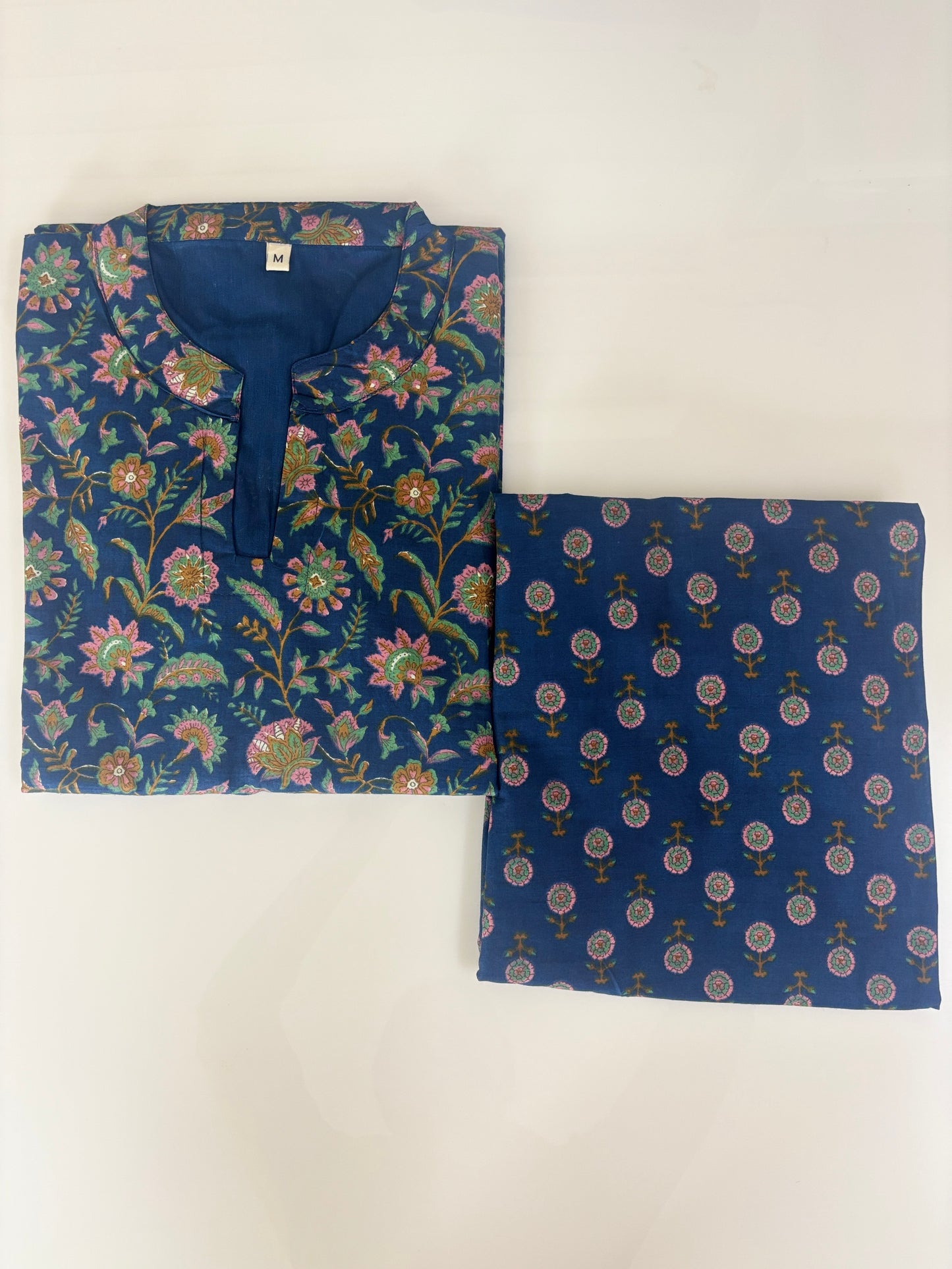 Teal Blue Floral Vine Printed Cotton Co-ord Set
