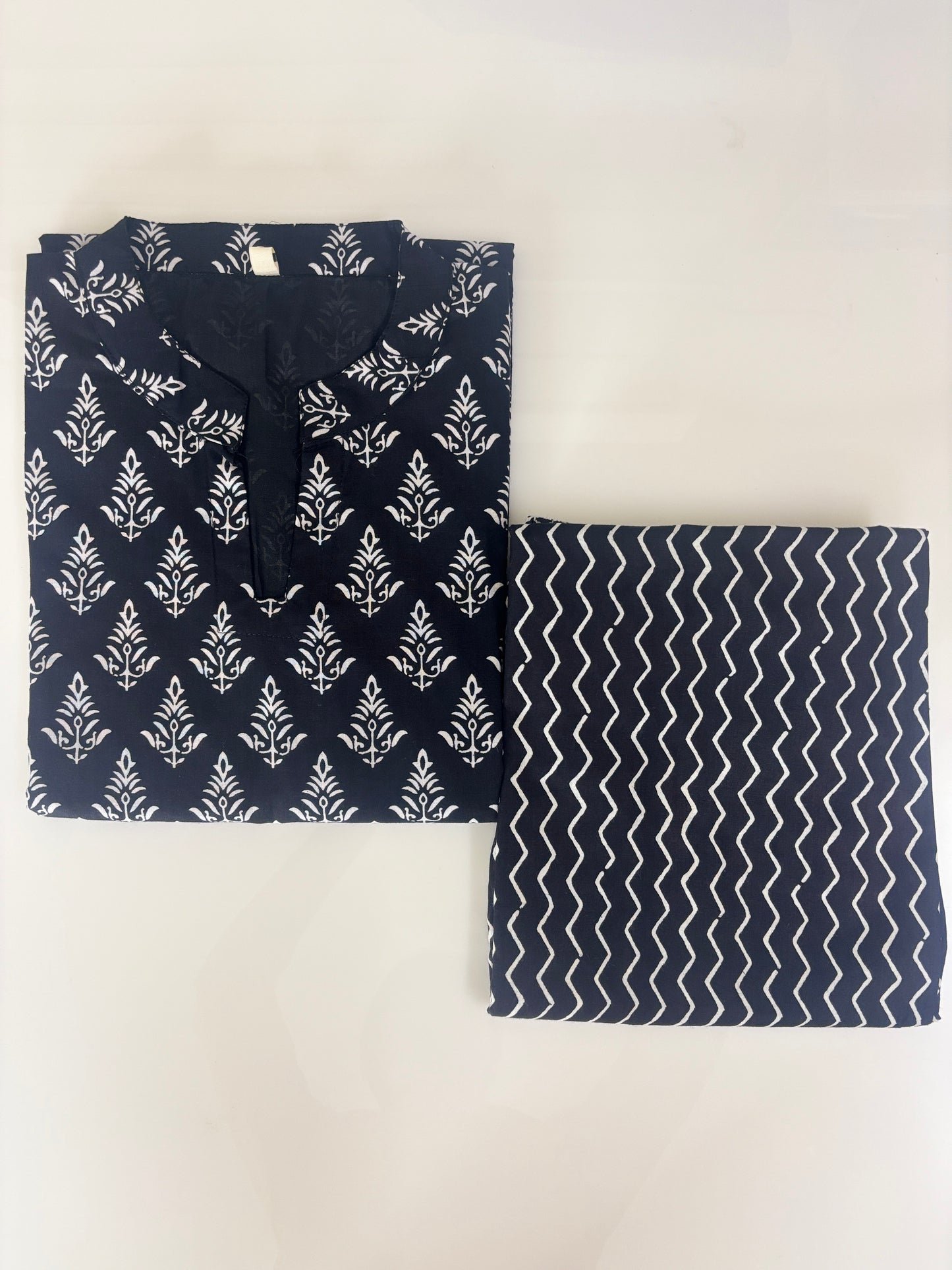 Charcoal Black Leaf Buti Printed Cotton Co-ord Set
