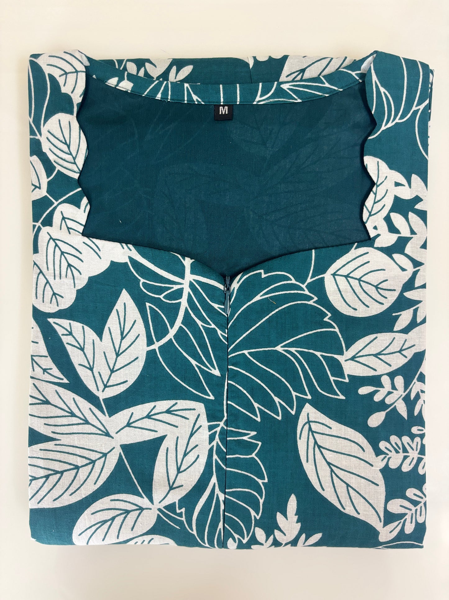 Teal White Tropical Leaf Printed Centre Zip Maxi