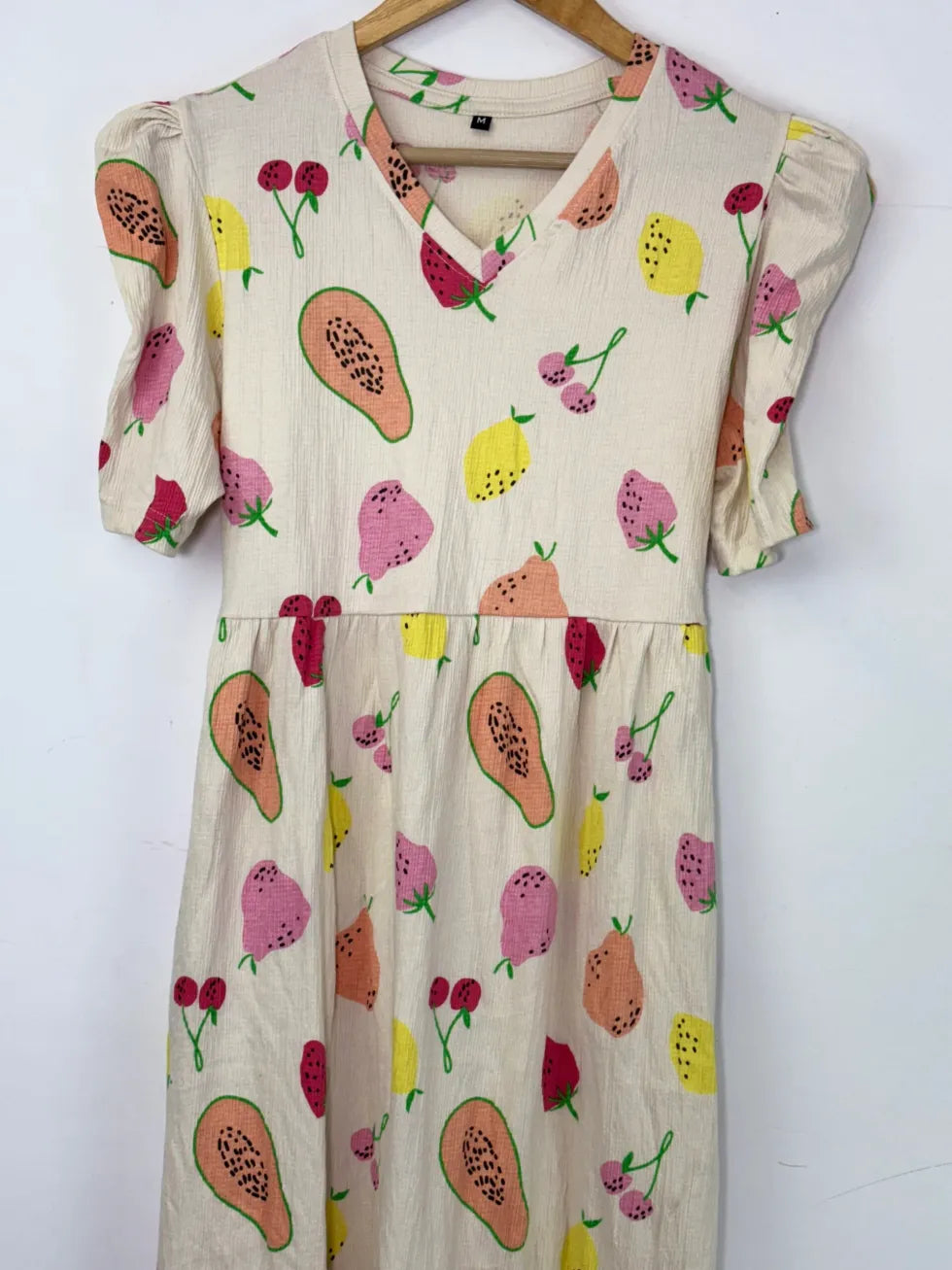 Cream Vegetables Printed V-Neck Lounge Frock