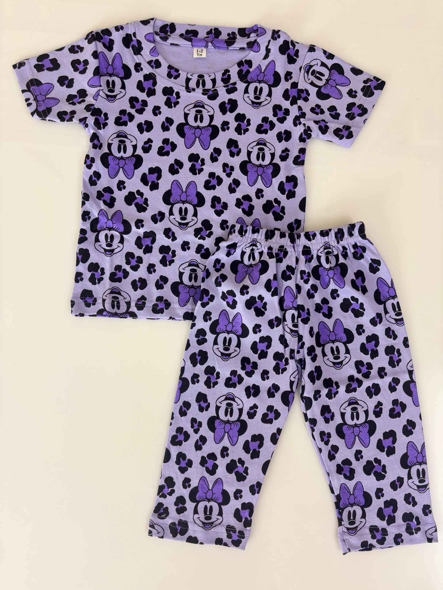 Lavender Purple Minnie Mouse Printed Kids T-Shirt & Pant Co-Ord Set