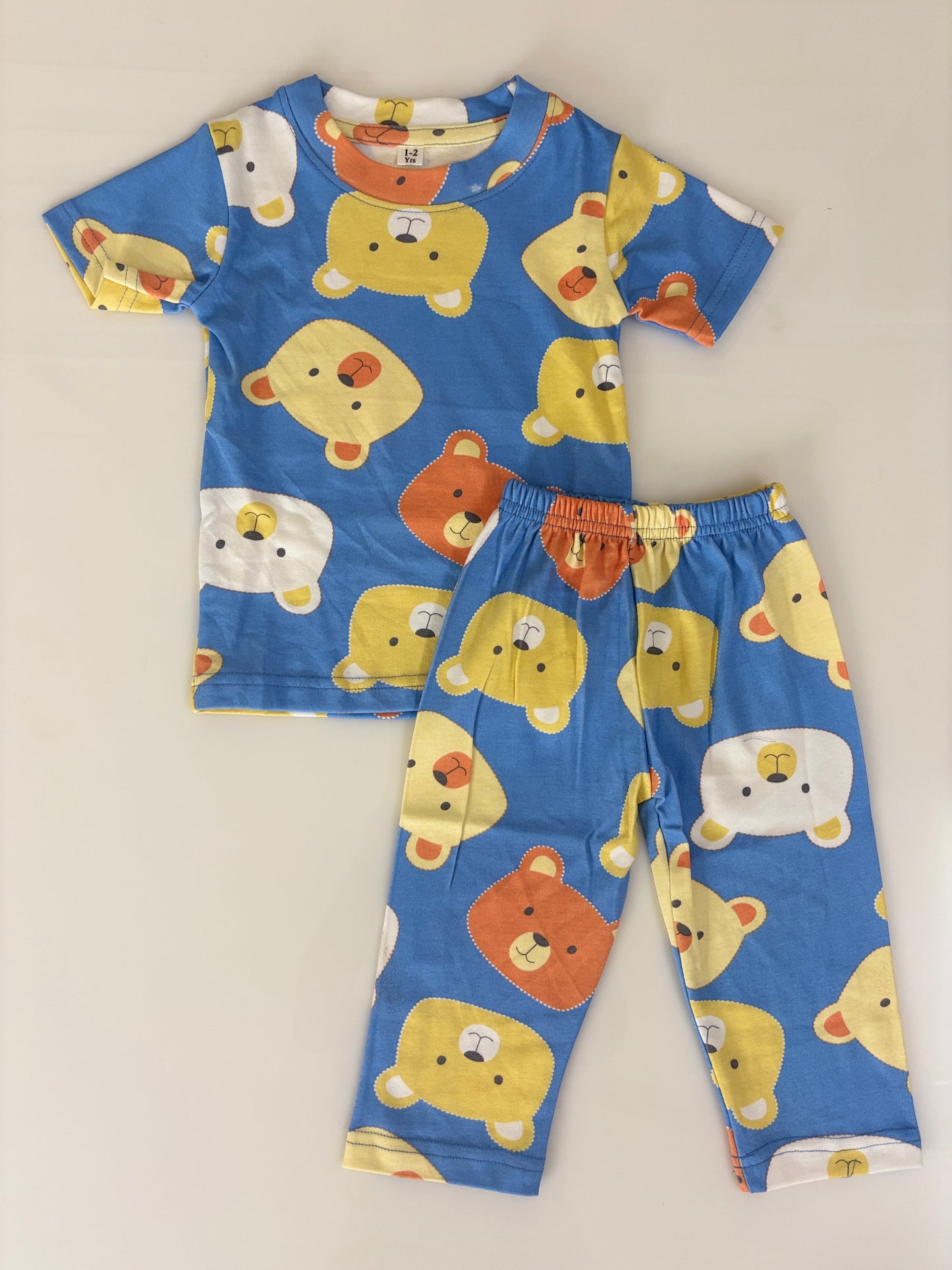 Royal Blue Teddy Bear Printed Kids T-Shirt & Pant Co-Ord Set