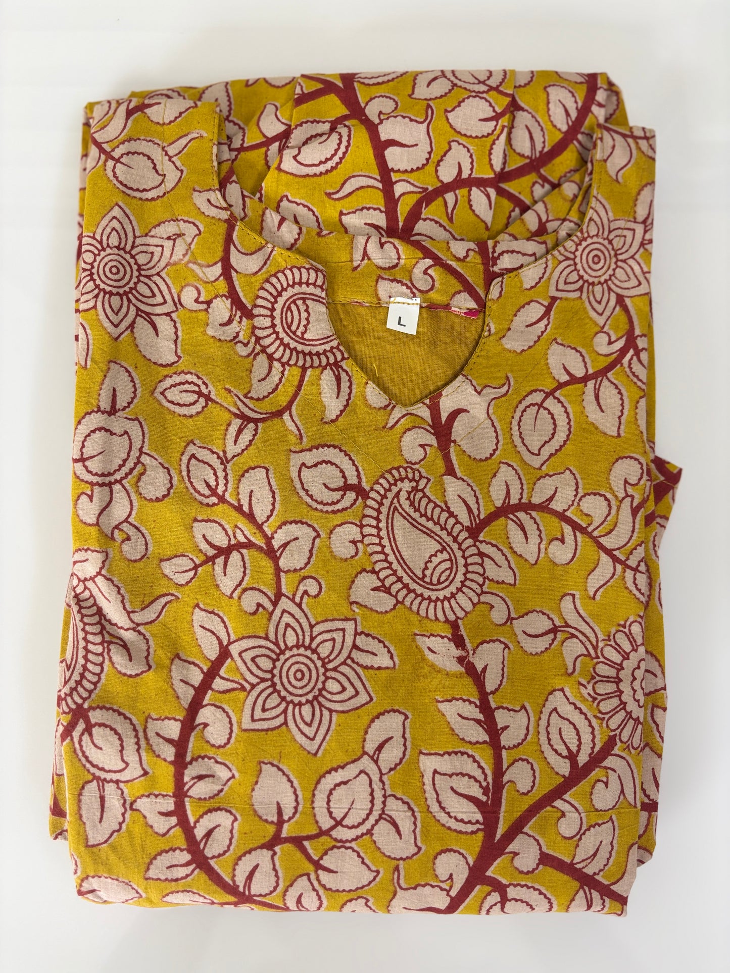 Mul Cotton Fabric Mustard Floral Paisley Print Non Feeding Maxi