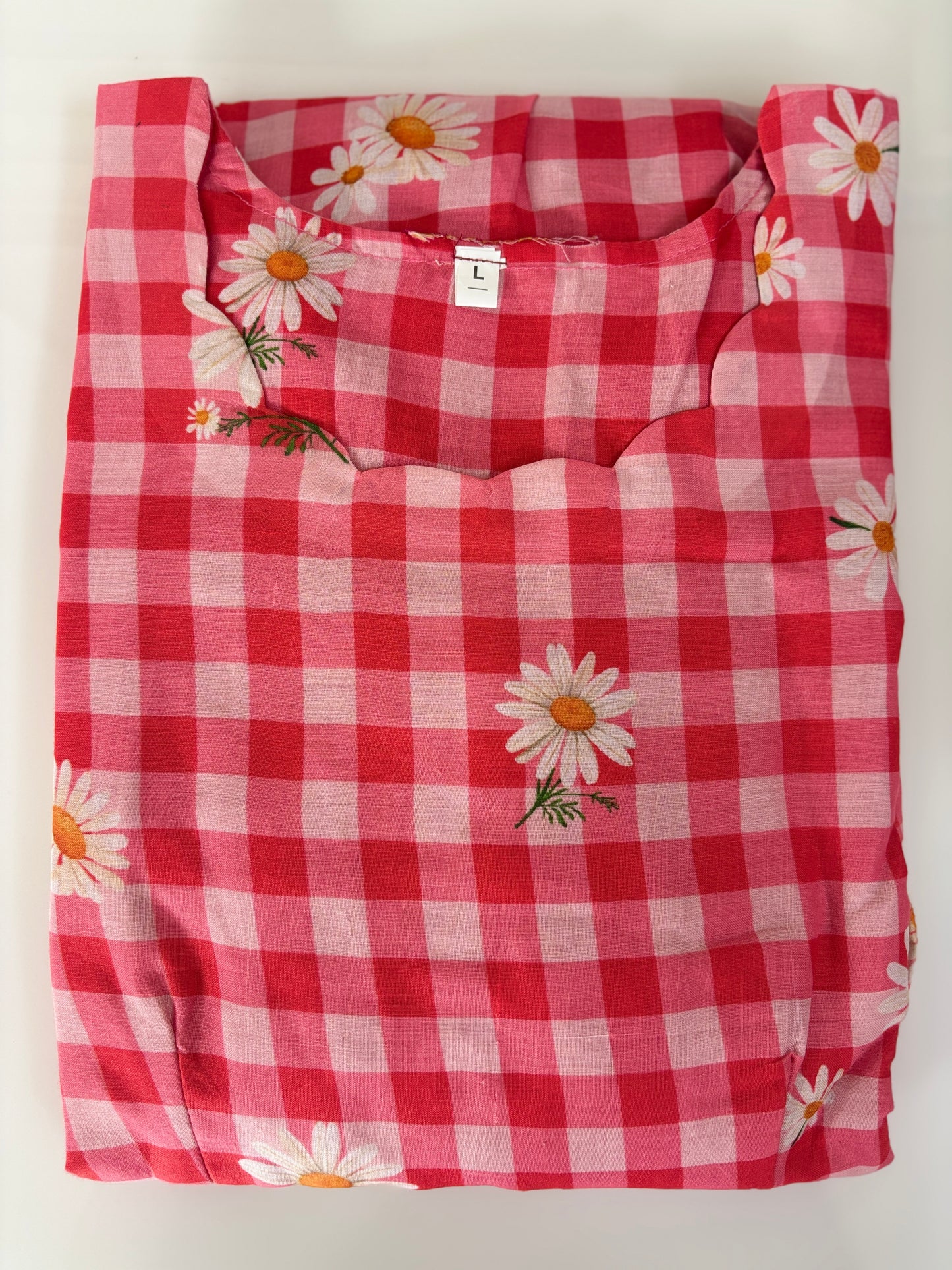 Mul Cotton Fabric Rose Pink Flower Check Print Non-Feeding Maternity Maxi
