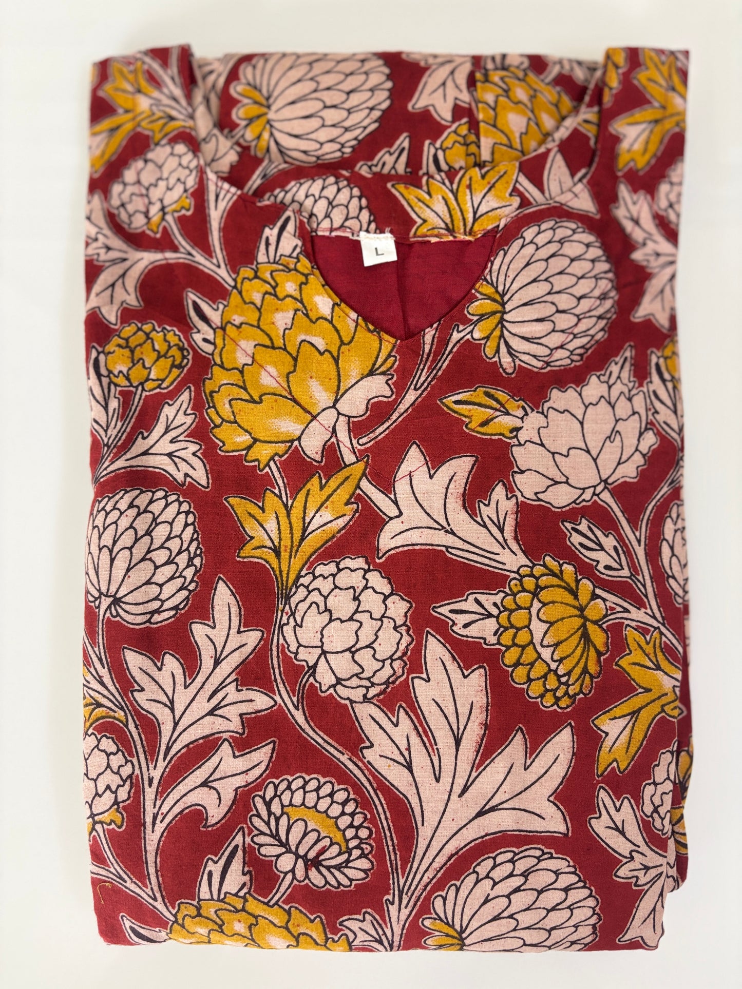 Mul Cotton Fabric Maroon Floral Blossom Print Non Feeding Maxi