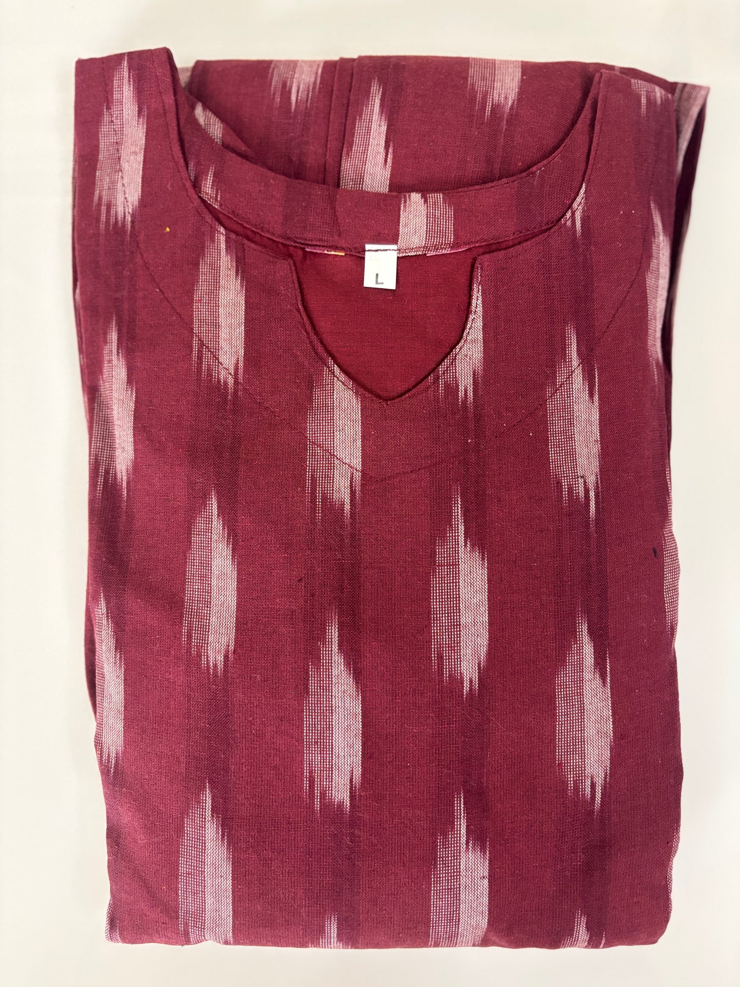 Mul Cotton Fabric Wine Maroon Ivory Ikat Print Non-Feeding Maternity Maxi