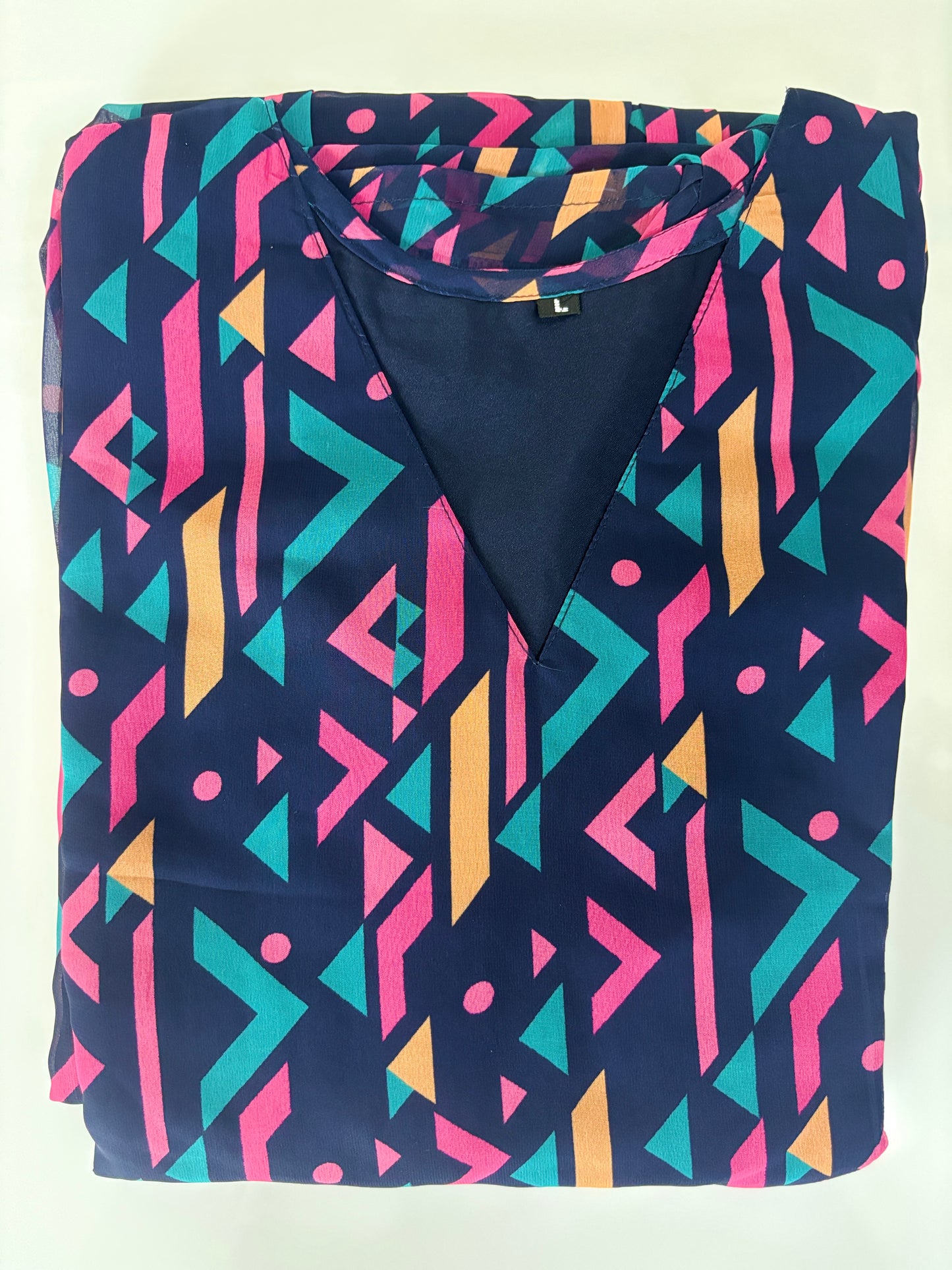 Navy Blue Abstract Geometric Print Non-Feeding Maxi