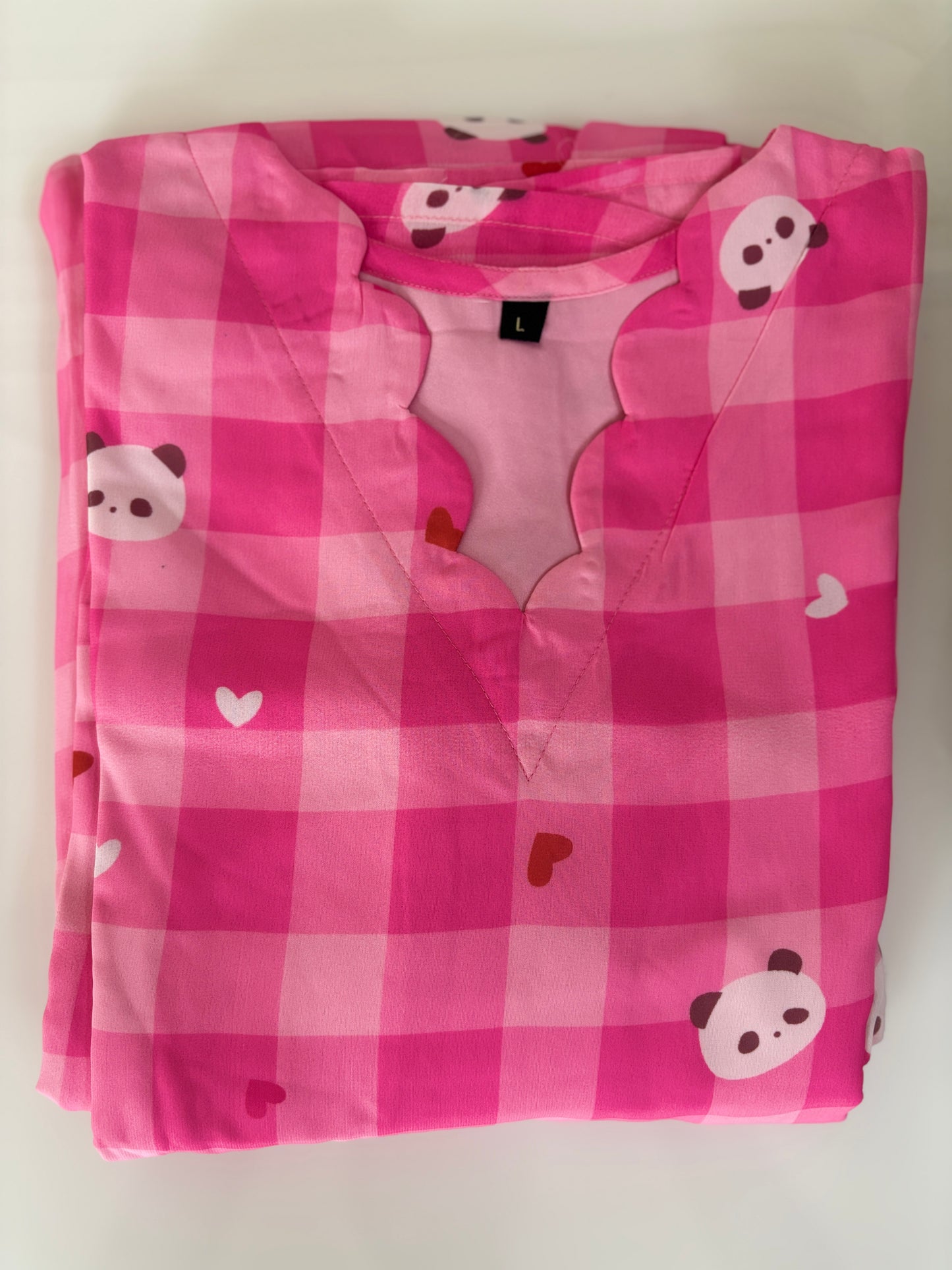 Candy Pink Teddy Gingham Check Print Non-Feeding Maxi