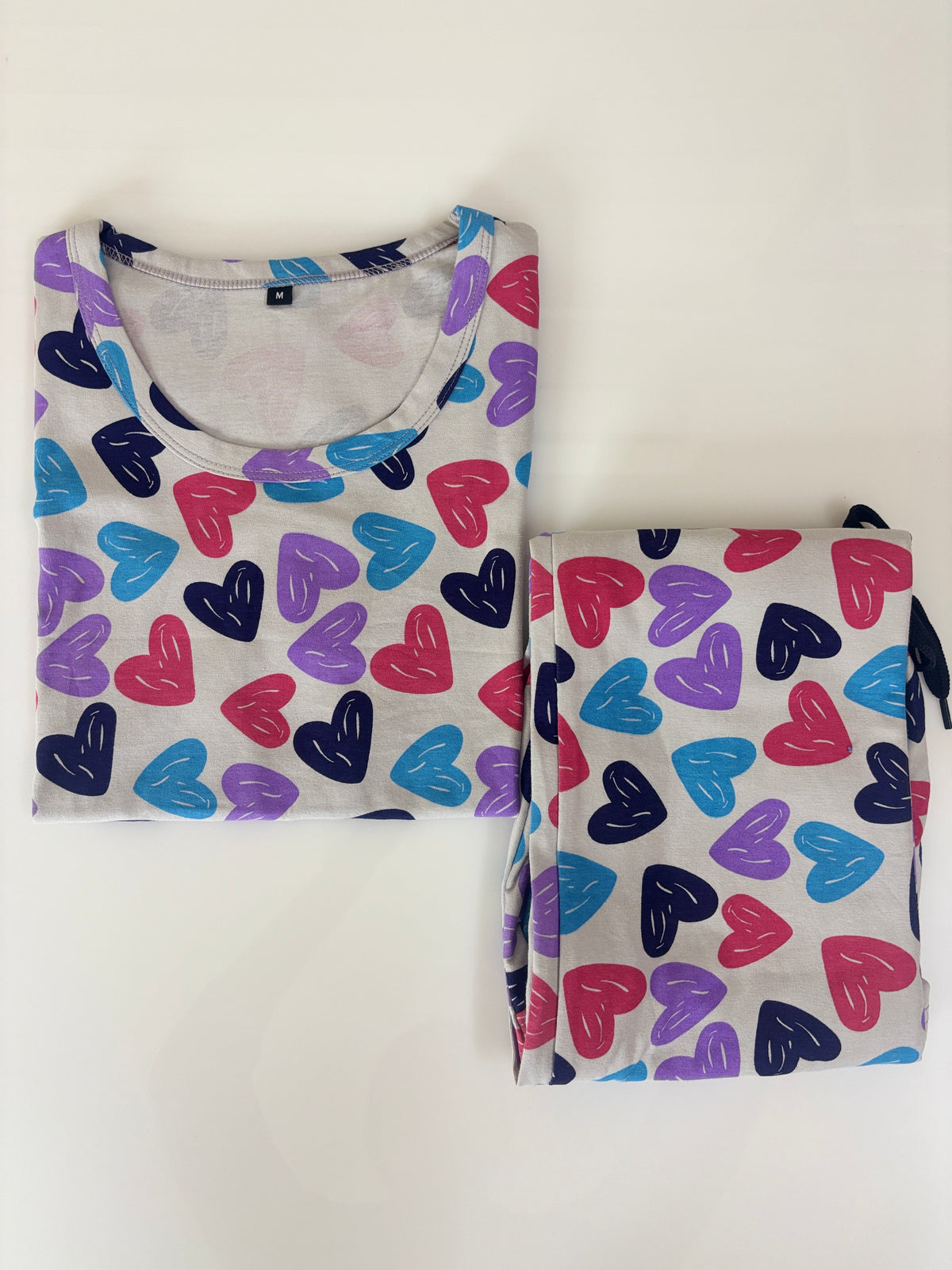 Lavender Mist Multicolor Heart Print T-Shirt with 3/4th Co-ords