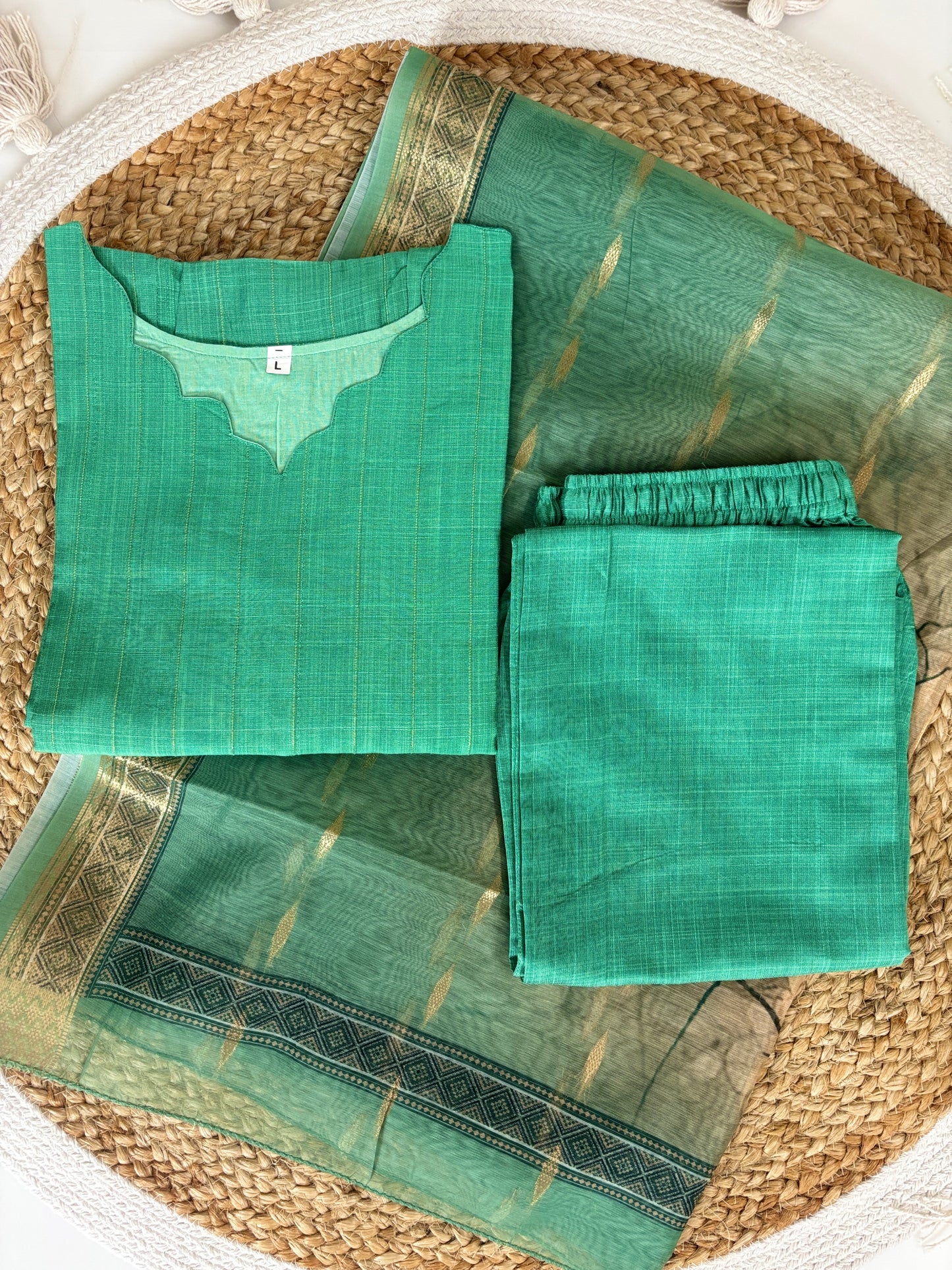 Royal Green Cotton Silk Kurta Set
