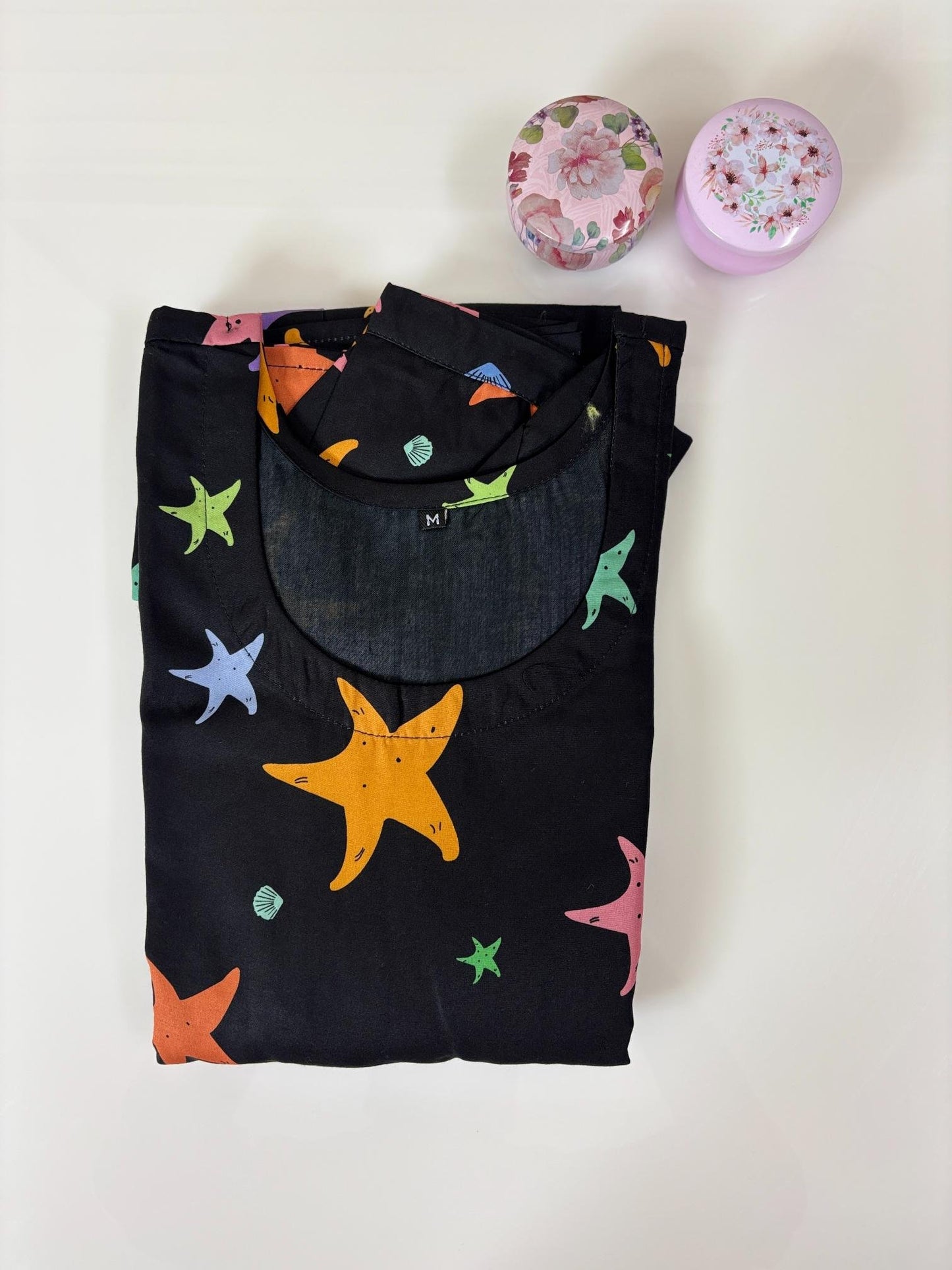 Black With Star Printed Outdoor Blended Cotton Non Feeding Maxi
