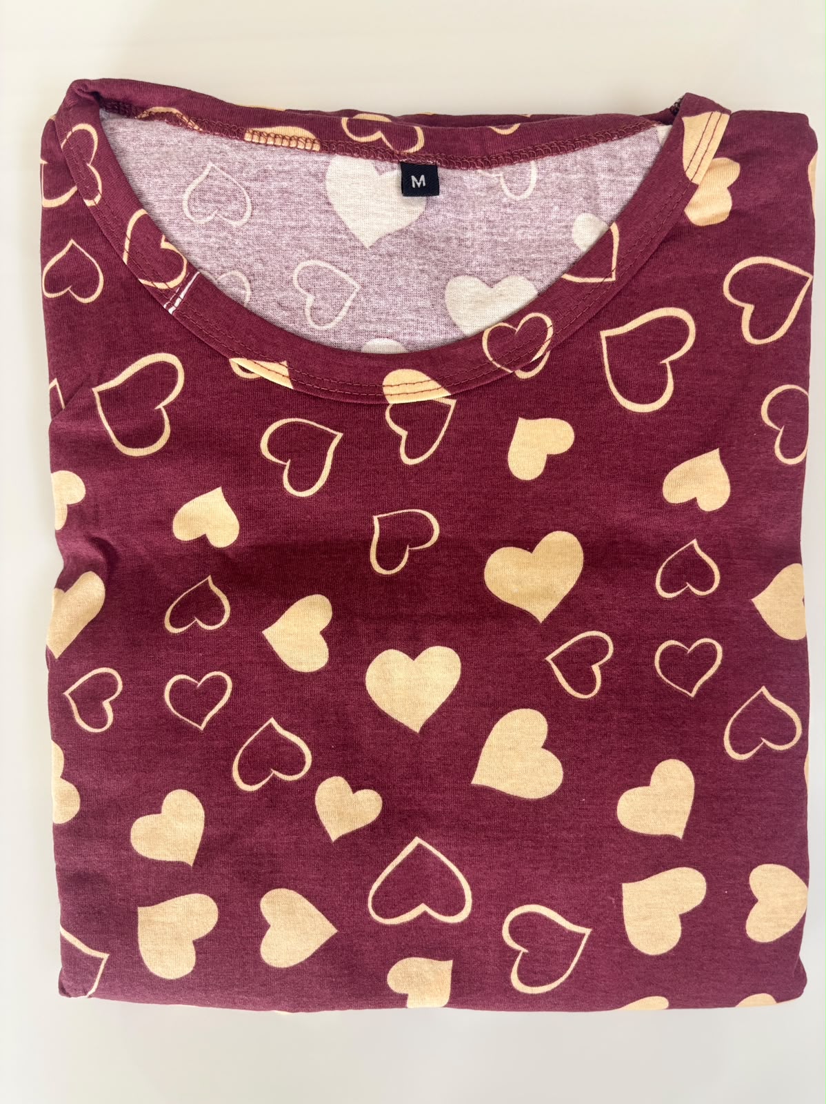 Wine Heart Print Cotton Hosiery Feeding Maxi