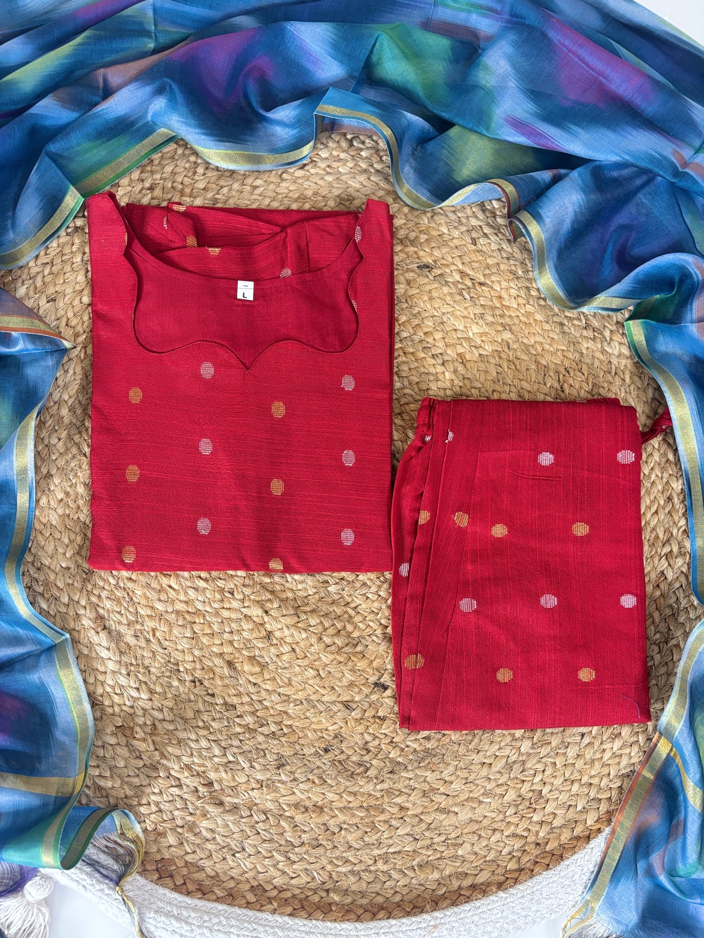 Crimson Bloom Cotton Silk Kurta Set
