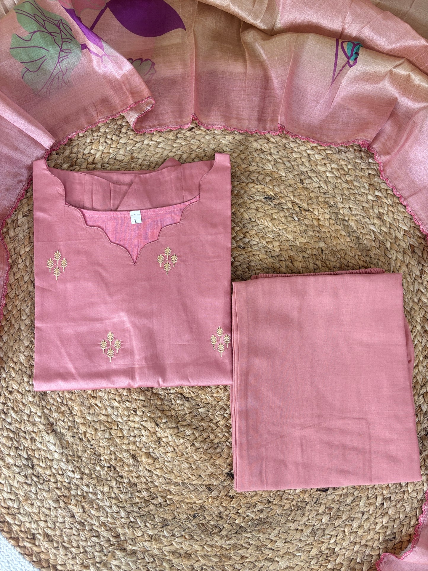 Peach Petals Cotton Silk Kurta Set