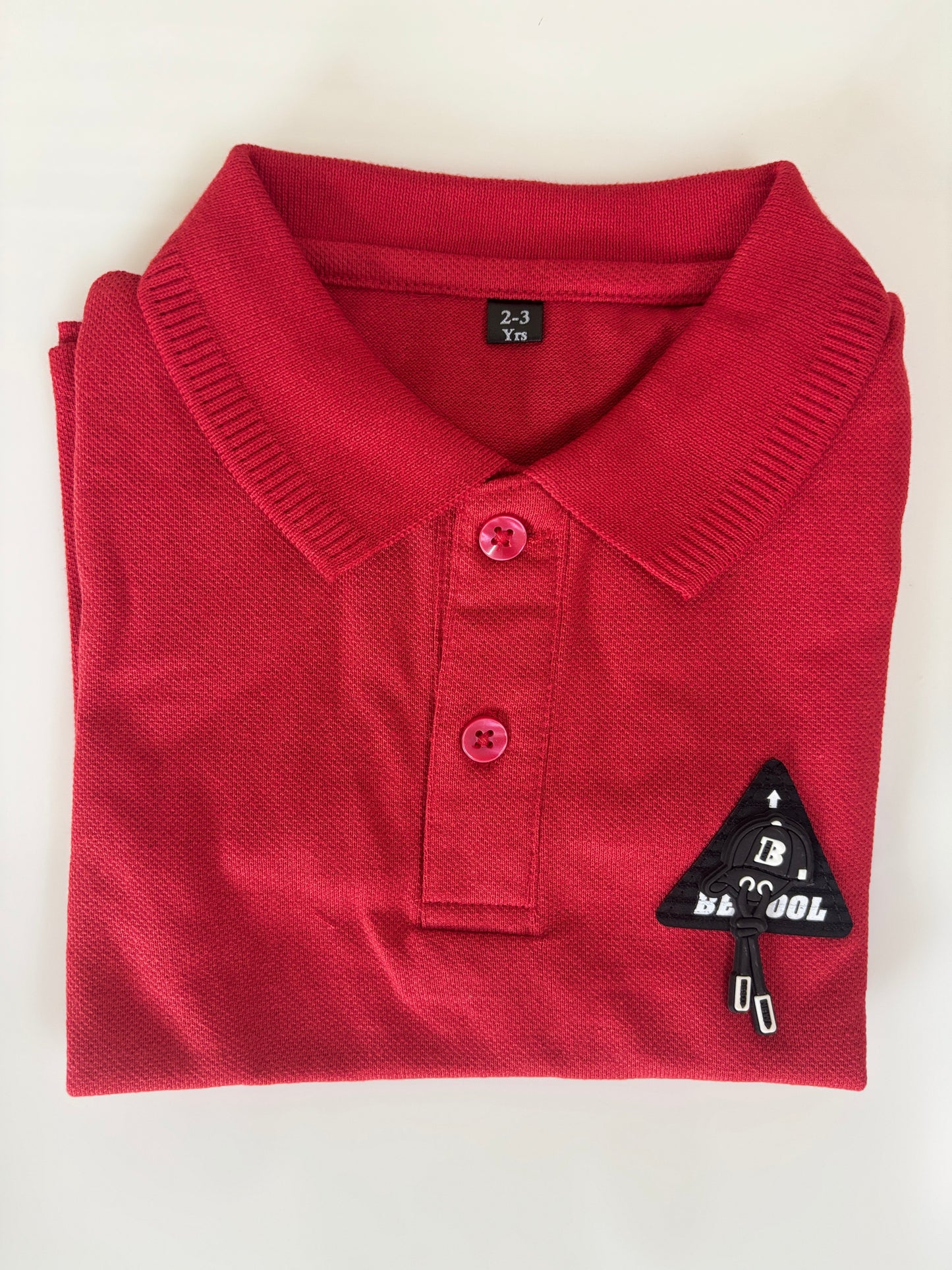 Crimson Red Solid Kids Polo Collar T-Shirt