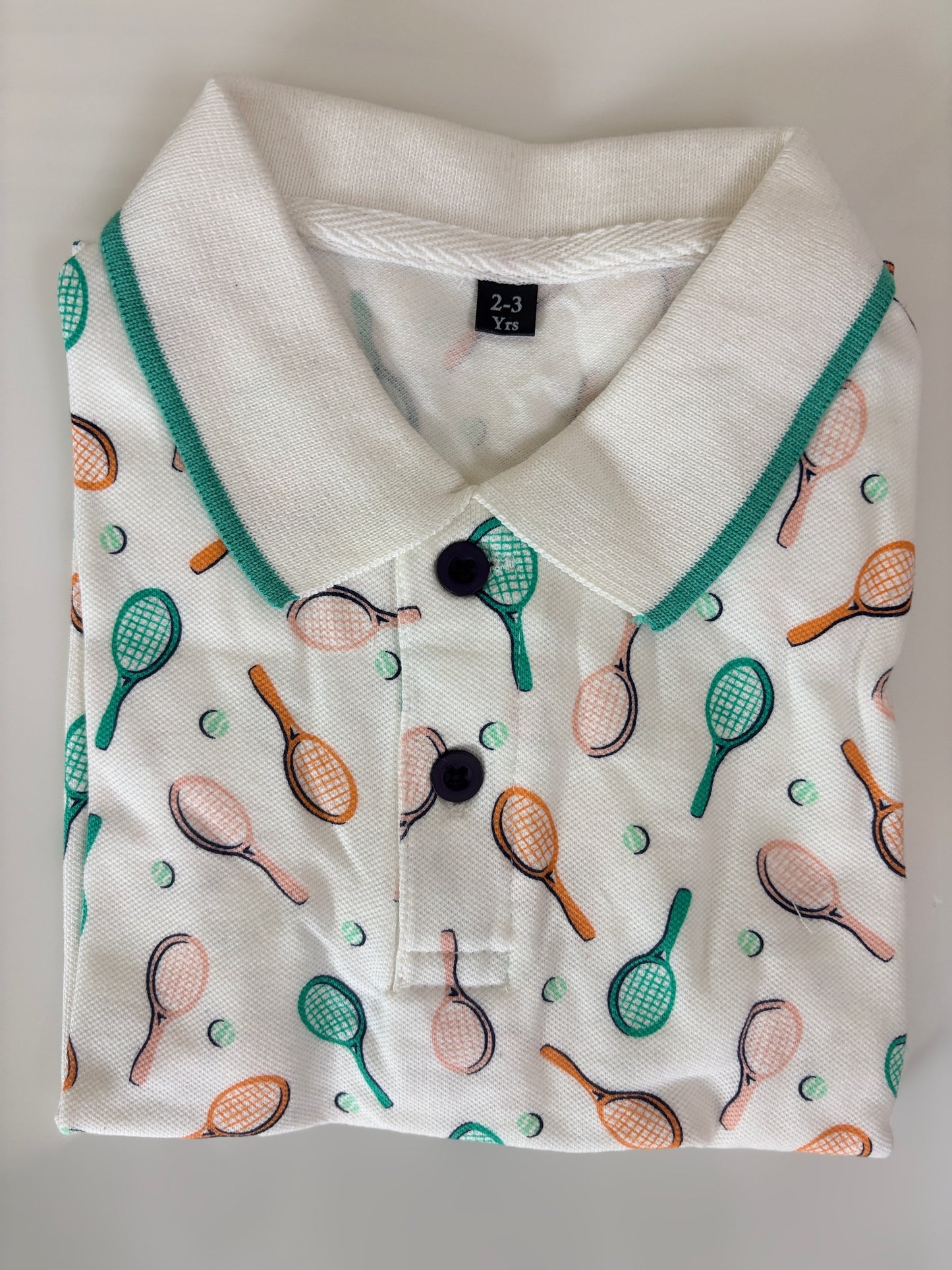 Classic White Tennis Racket Print Kids Polo Collar T-Shirt