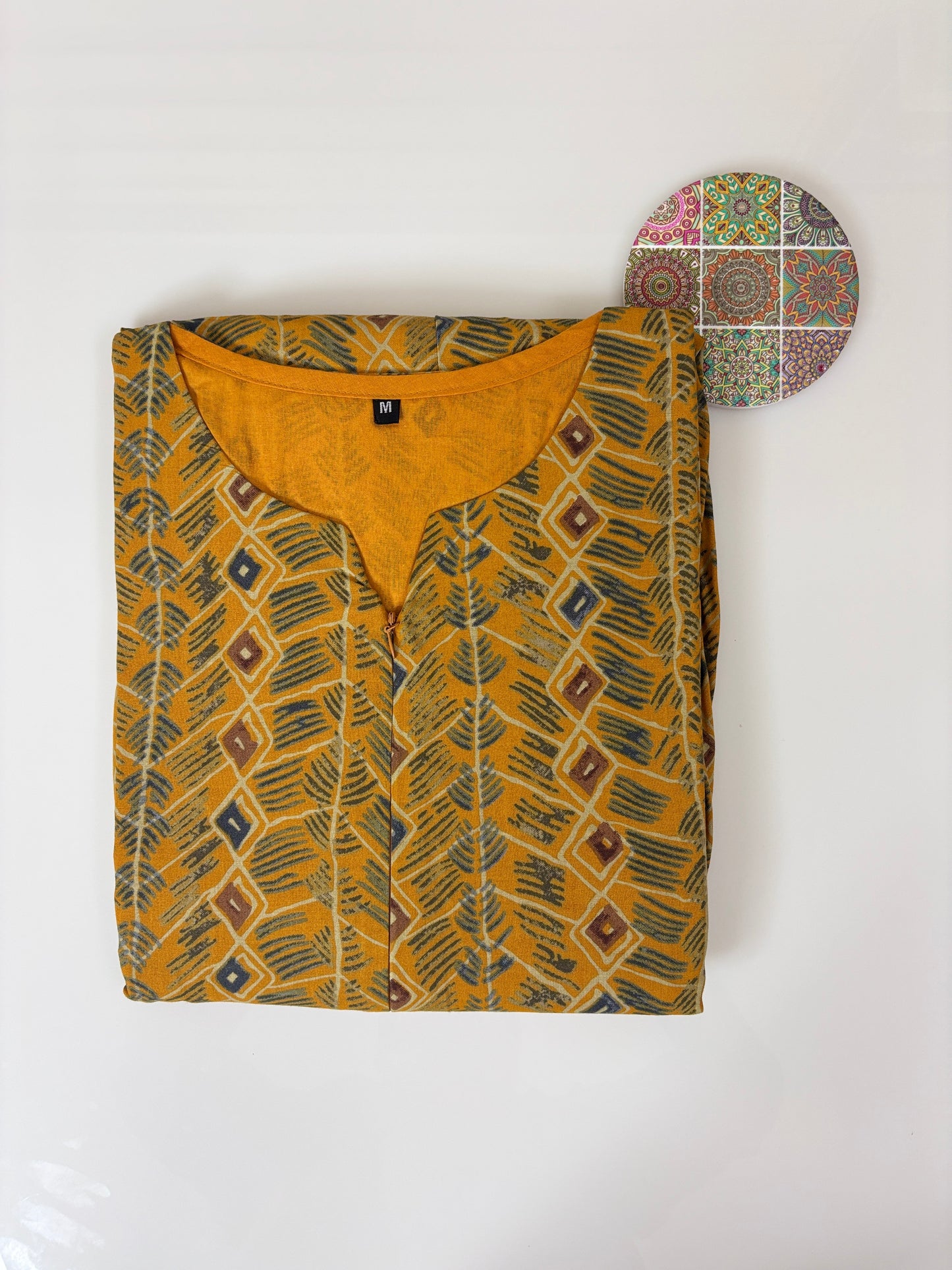 Mustard Yellow Leaf Printed Cotton Maxi