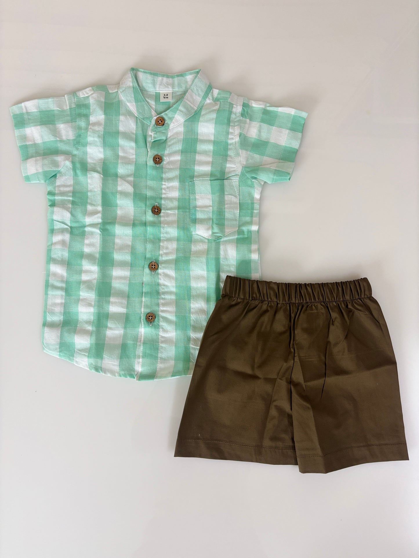 Mint Green Buffalo Check Kids Outdoor Wear Shirt and Short