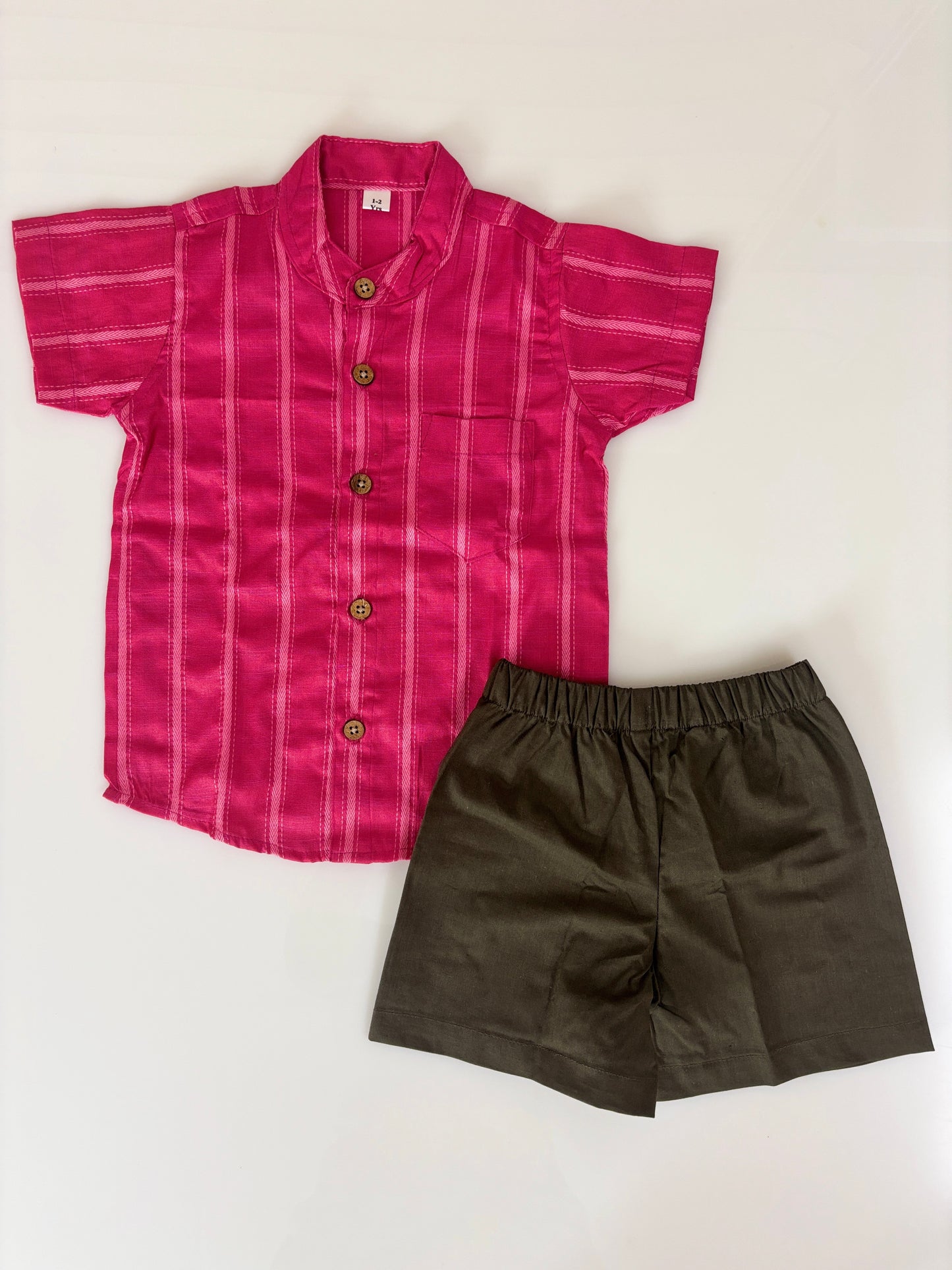 Fuchsia Pink Woven Stripe Kids Outdoor Wear Co-ord Set