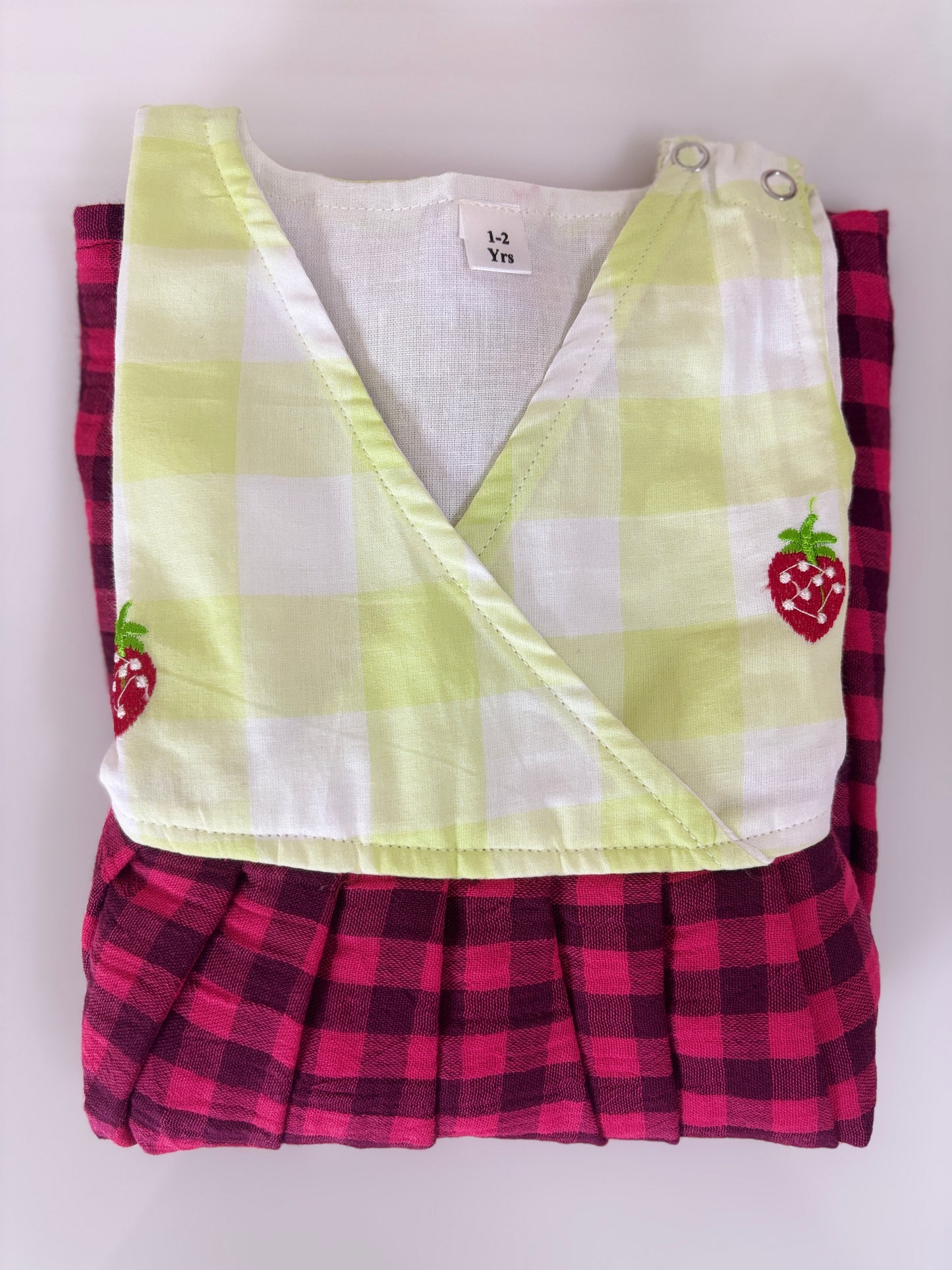 Lime Green & Berry Pink Buffalo Check Kids Frock