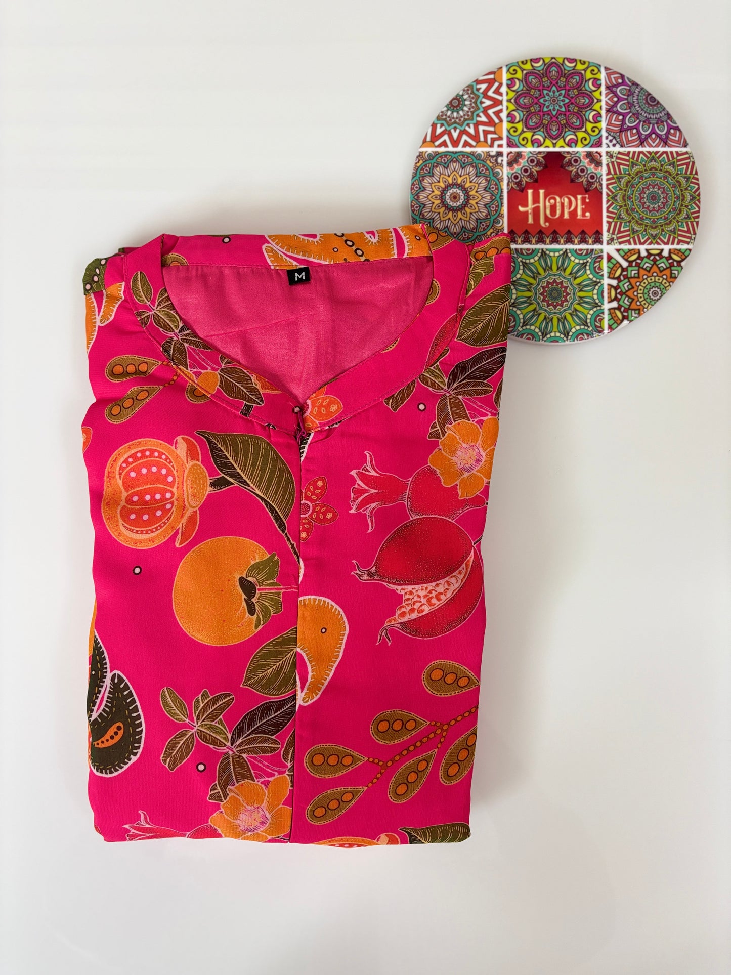 Pink Fruit Floral Printed Georgette Center Zip Maxi