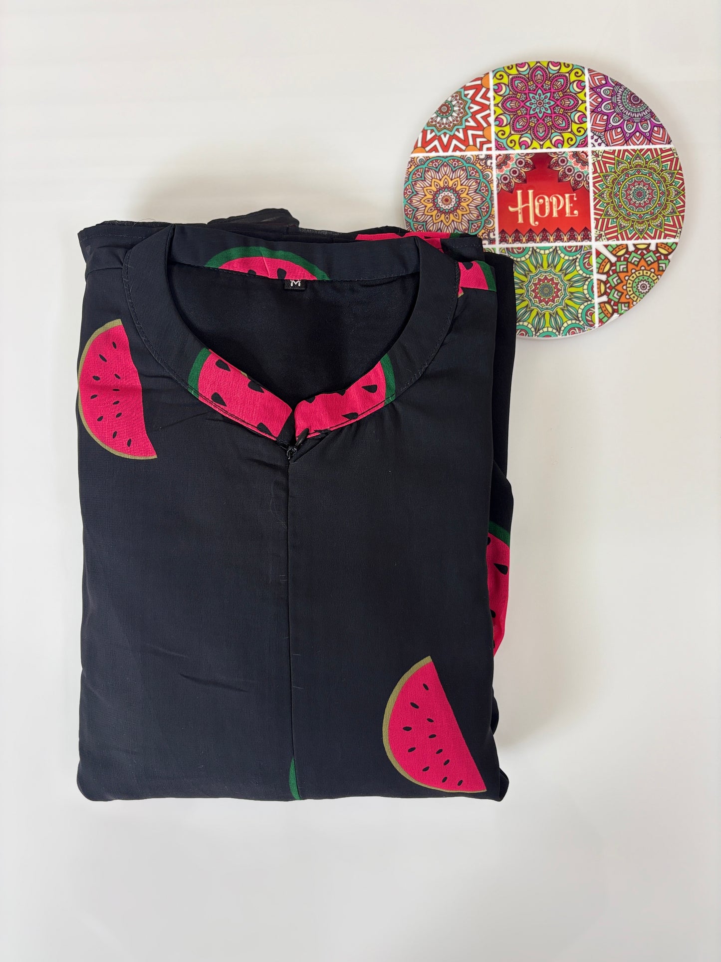 Black Watermelon Printed Georgette Center Zip Maxi
