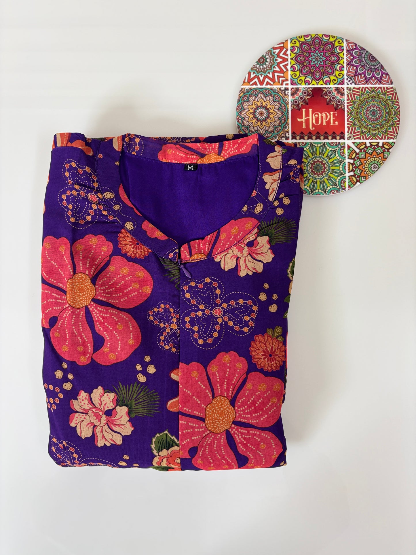 Purple Floral Printed Georgette Center Zip Maxi
