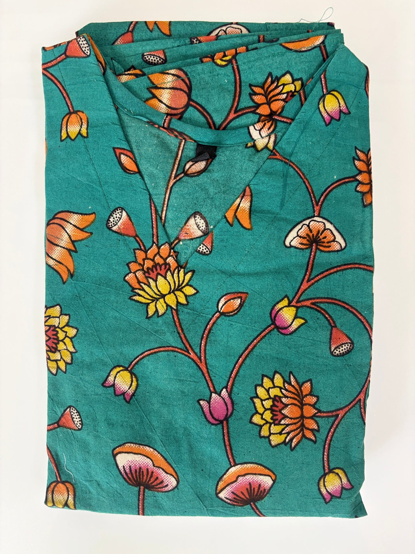 Kalamkari Teal Green Rustic Wildflower Vine Print Non-Feeding Maxi